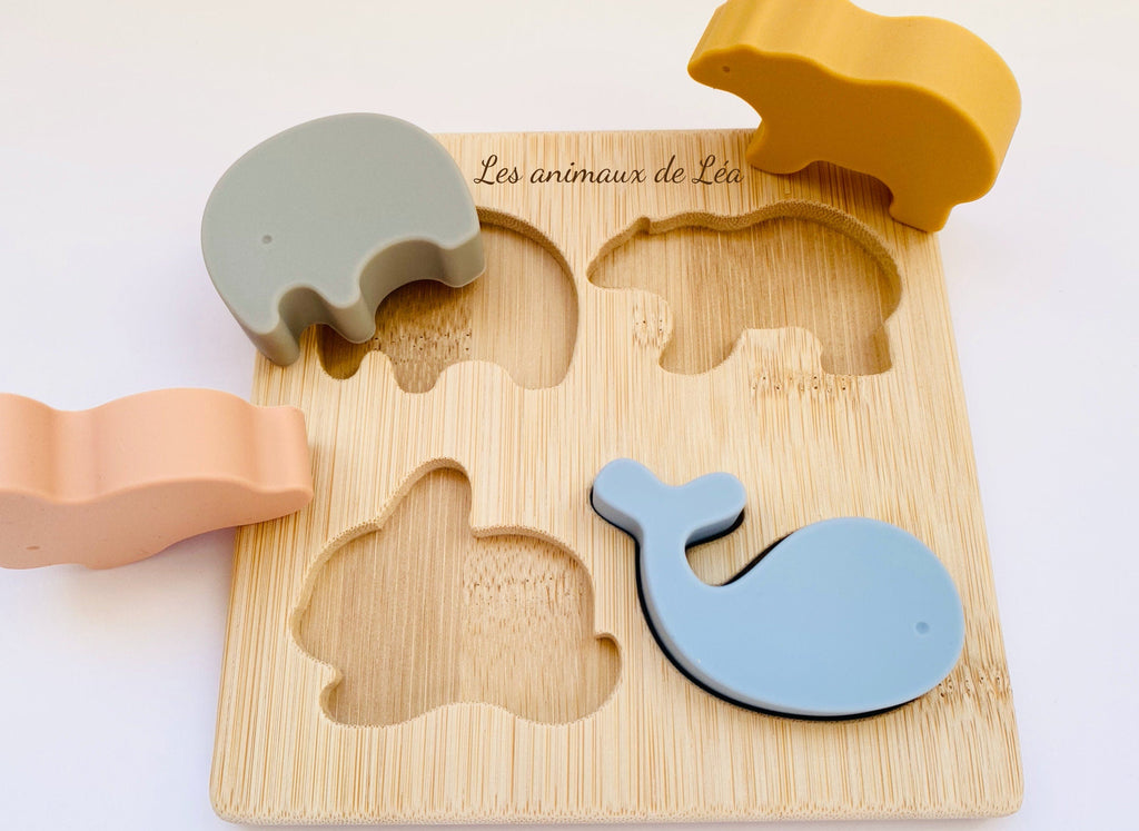 Silicone and Wood Animal Puzzle - Montessori Educational Toy