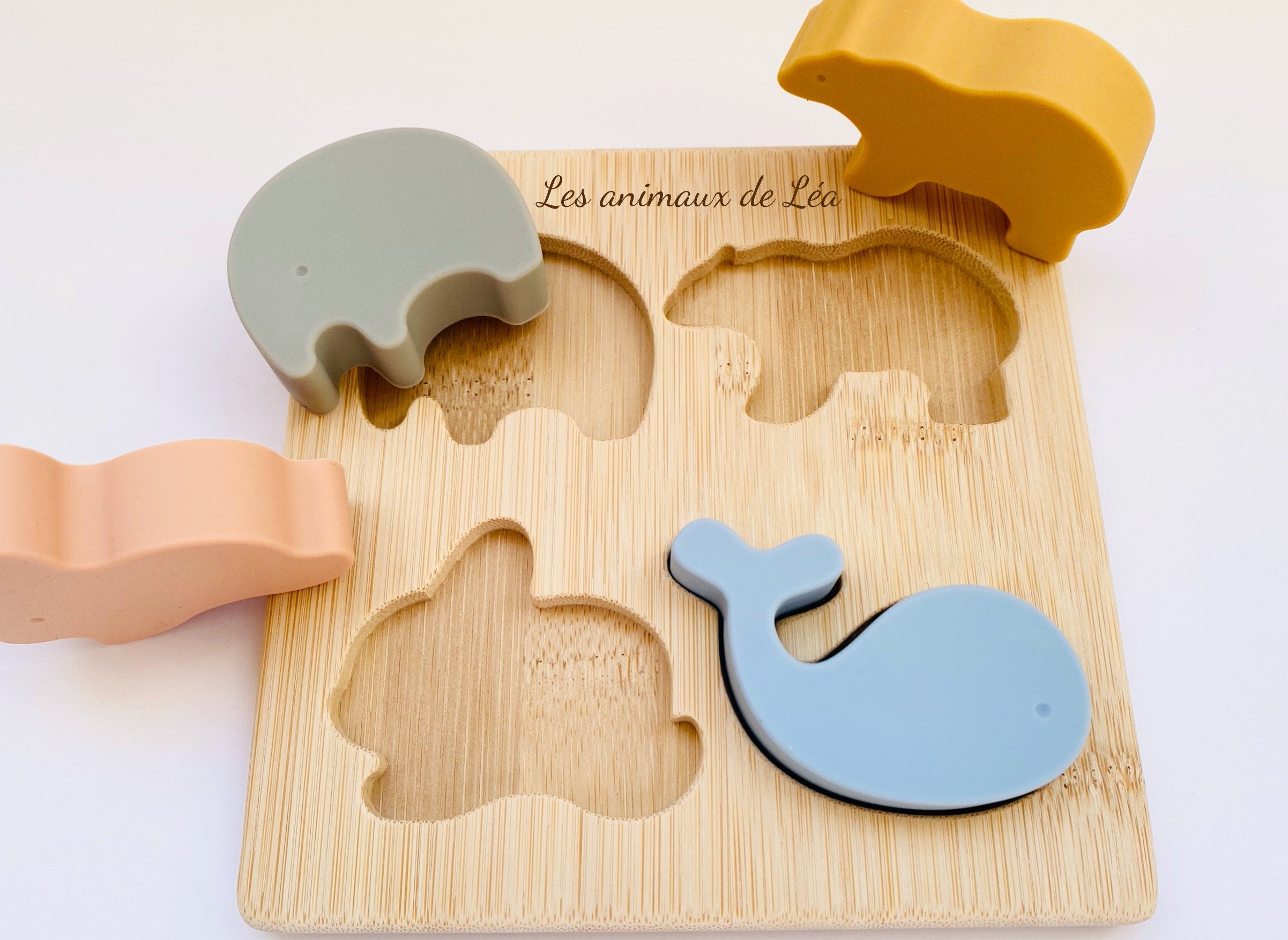 Silicone and Wood Animal Puzzle - Montessori Educational Toy