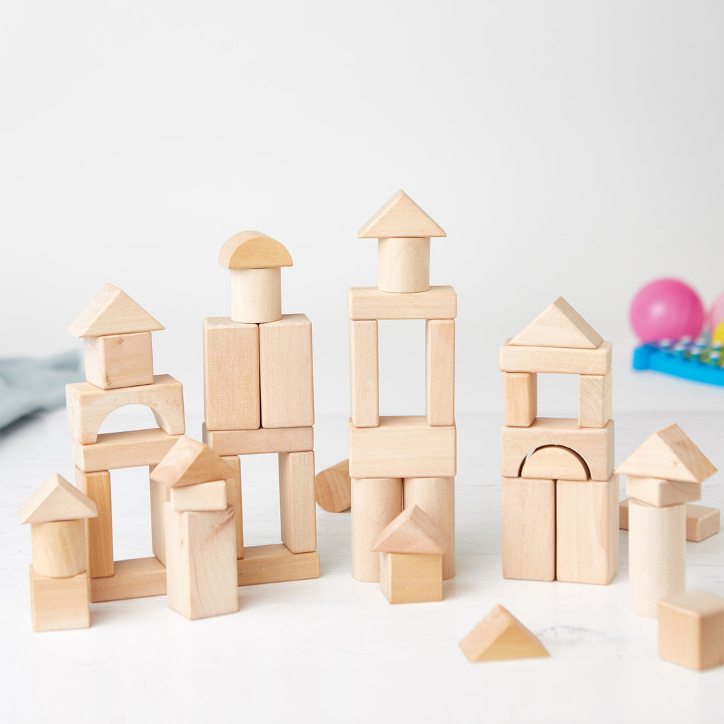Wooden Building Blocks Set - 50 Pieces - Natural Wood