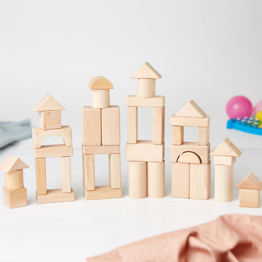 Wooden Building Blocks Set - 50 Pieces - Natural Wood