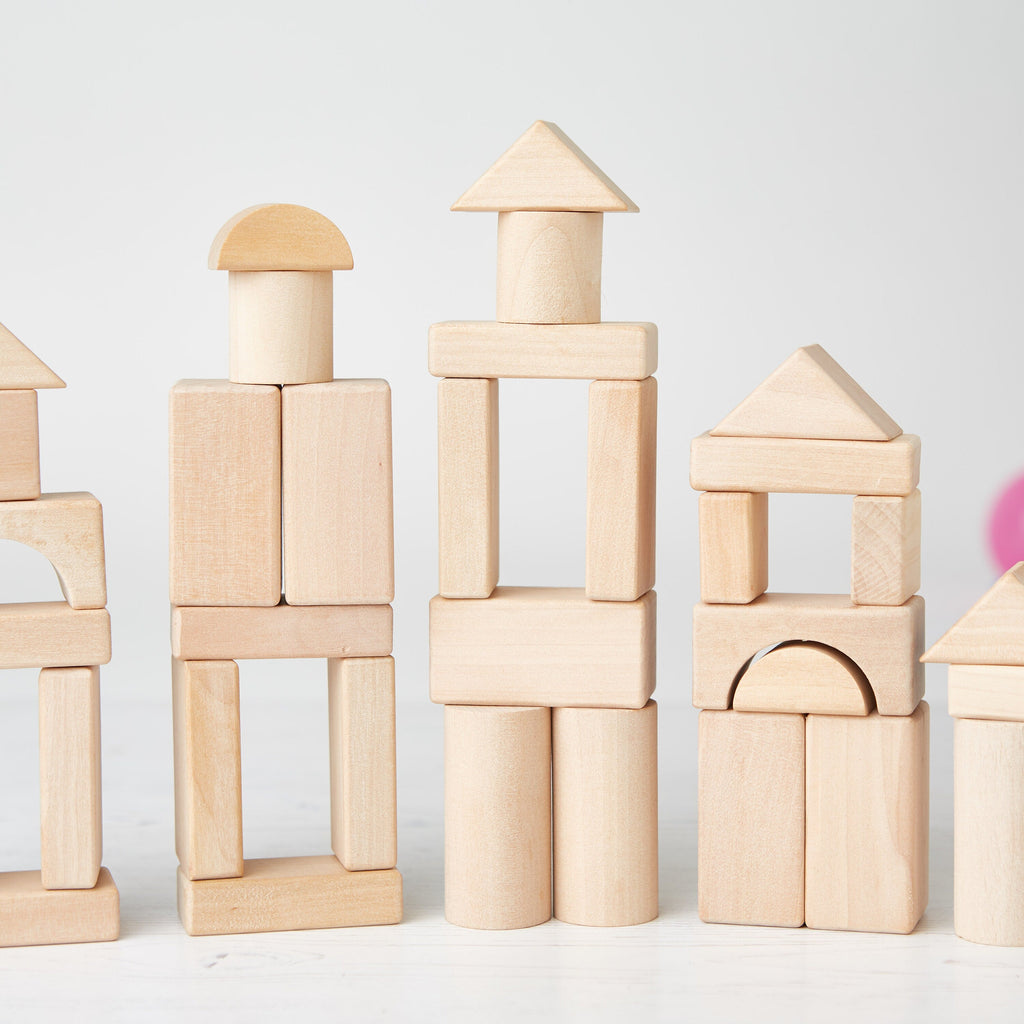 Wooden Building Blocks Set - 50 Pieces - Natural Wood