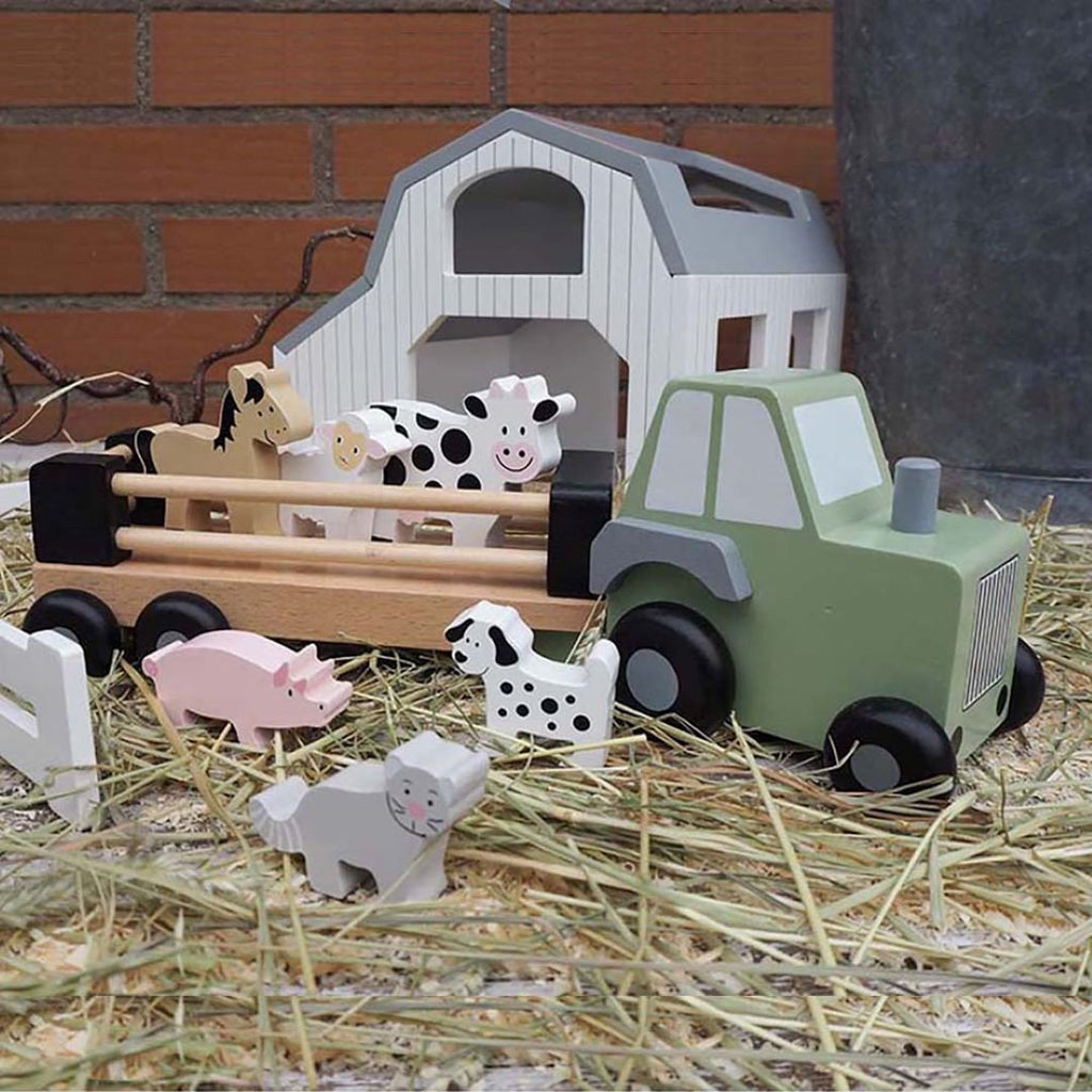 Wooden Jeep Safari & Animal Set - 6 Animals - Rubberwood