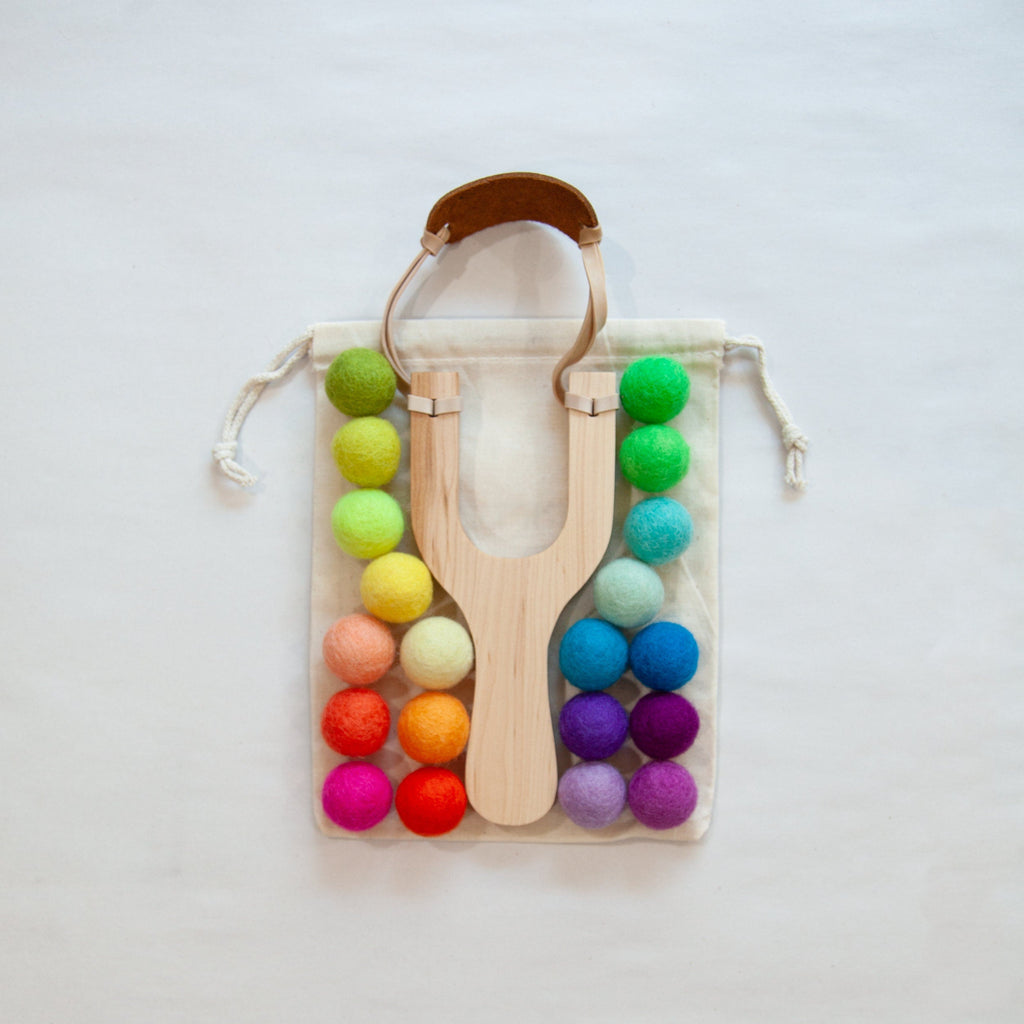 Wooden Toy Slingshot with Felt Balls - Handcrafted Maple