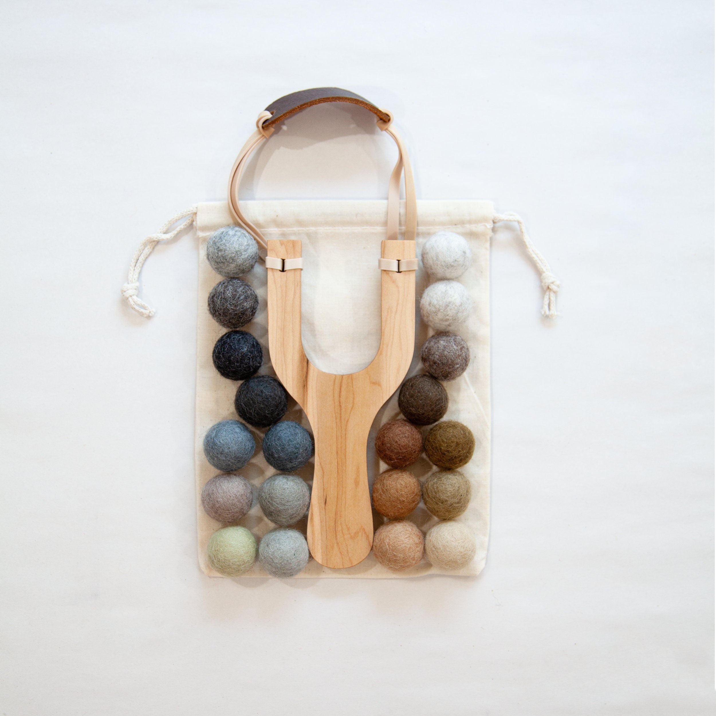 Wooden Toy Slingshot with Felt Balls - Handcrafted Maple