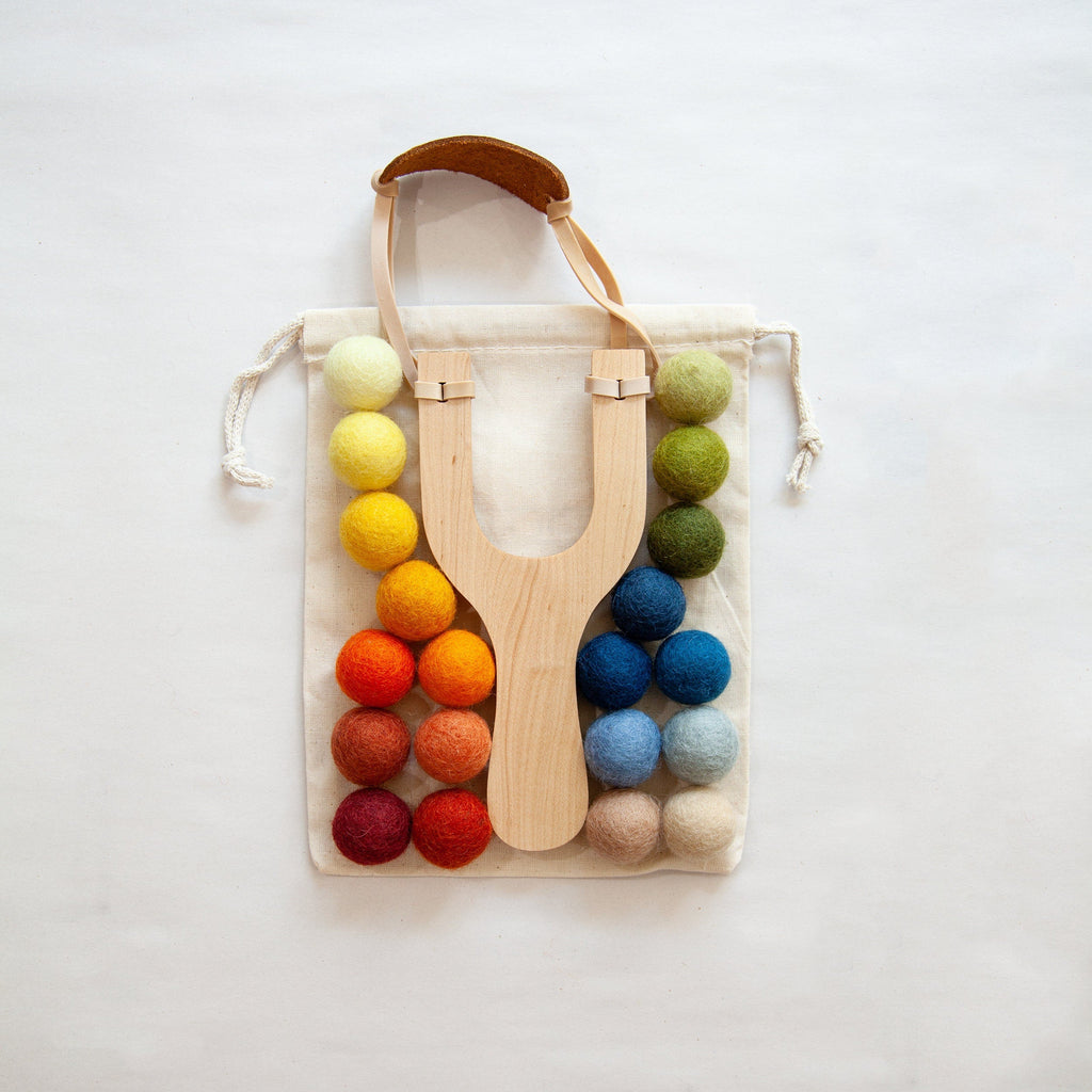 Wooden Toy Slingshot with Felt Balls - Handcrafted Maple