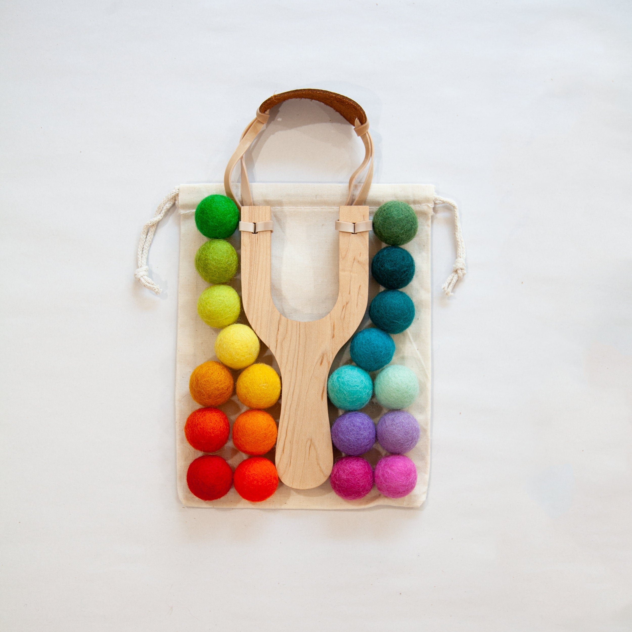 Wooden Toy Slingshot with Felt Balls - Handcrafted Maple