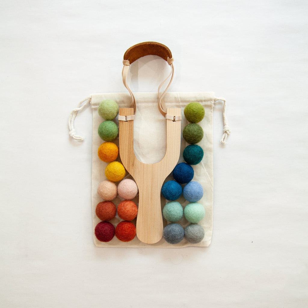 Wooden Toy Slingshot with Felt Balls - Handcrafted Maple