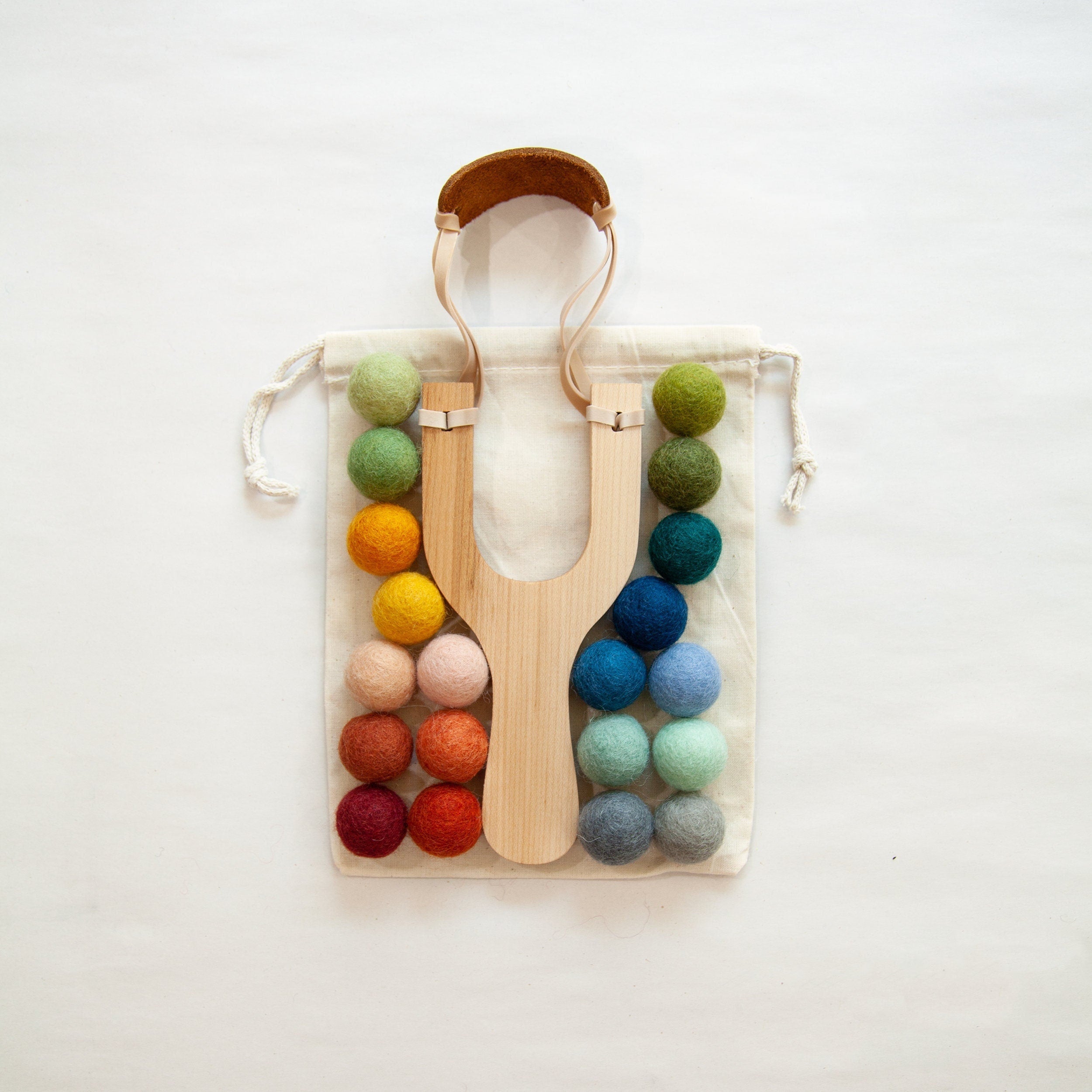 Wooden Toy Slingshot with Felt Balls - Handcrafted Maple