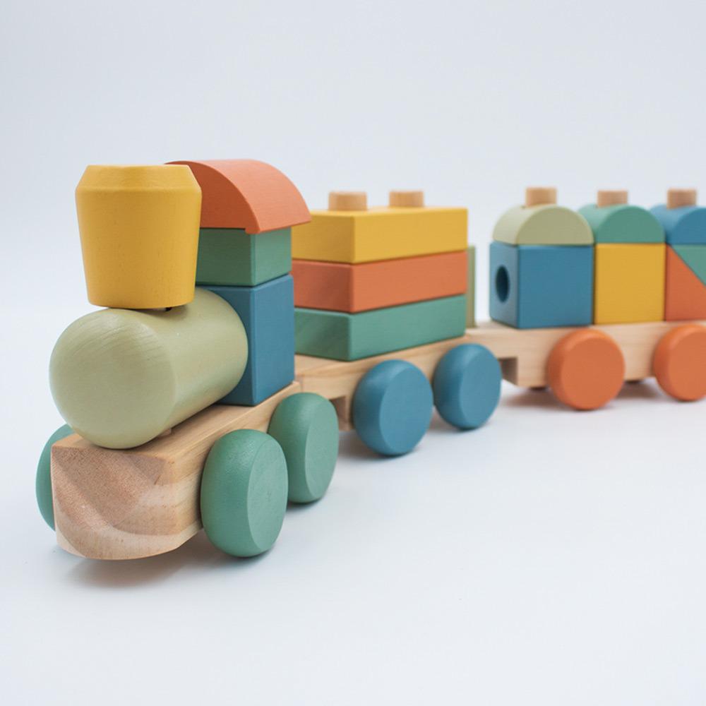 Wooden Train Toy - Stacking Blocks - Rubberwood
