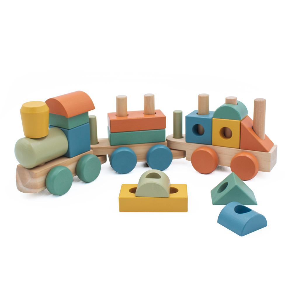 Wooden Train Toy - Stacking Blocks - Rubberwood