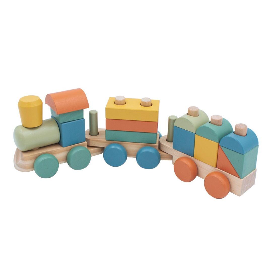 Wooden Train Toy - Stacking Blocks - Rubberwood