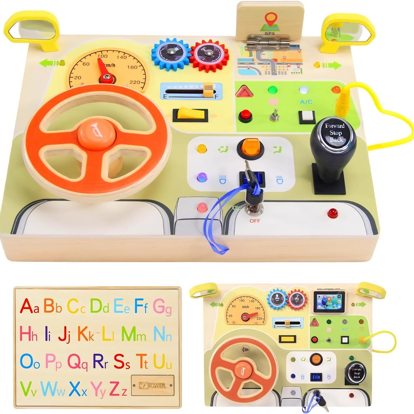 Wooden Driving Steering Wheel Busy Board - Montessori Toy
