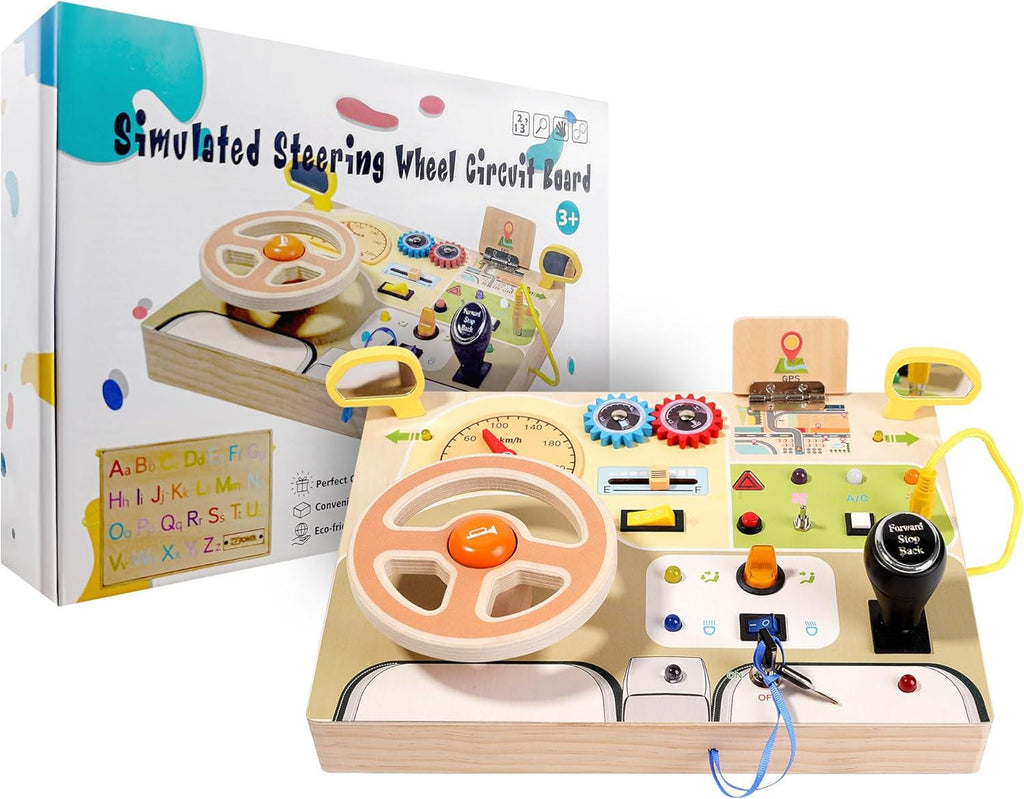 Wooden Driving Steering Wheel Busy Board - Montessori Toy