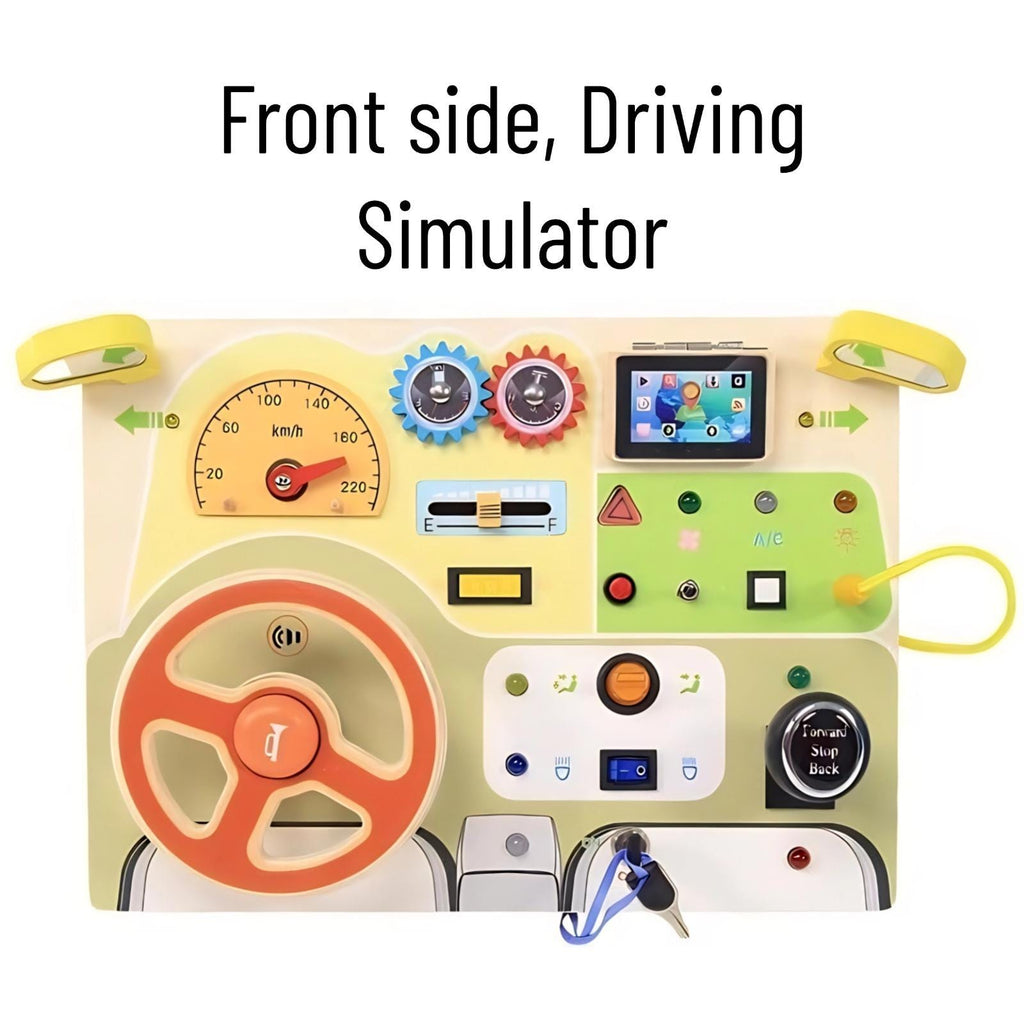 Wooden Driving Steering Wheel Busy Board - Montessori Toy