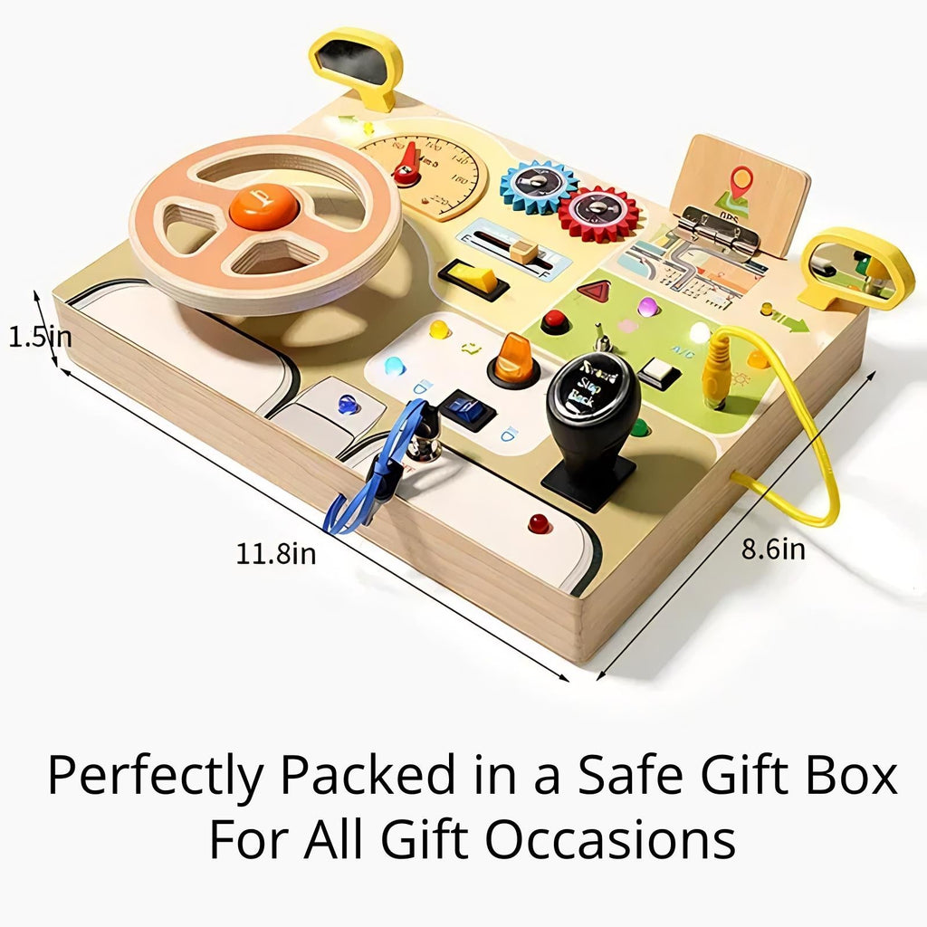 Wooden Driving Steering Wheel Busy Board - Montessori Toy