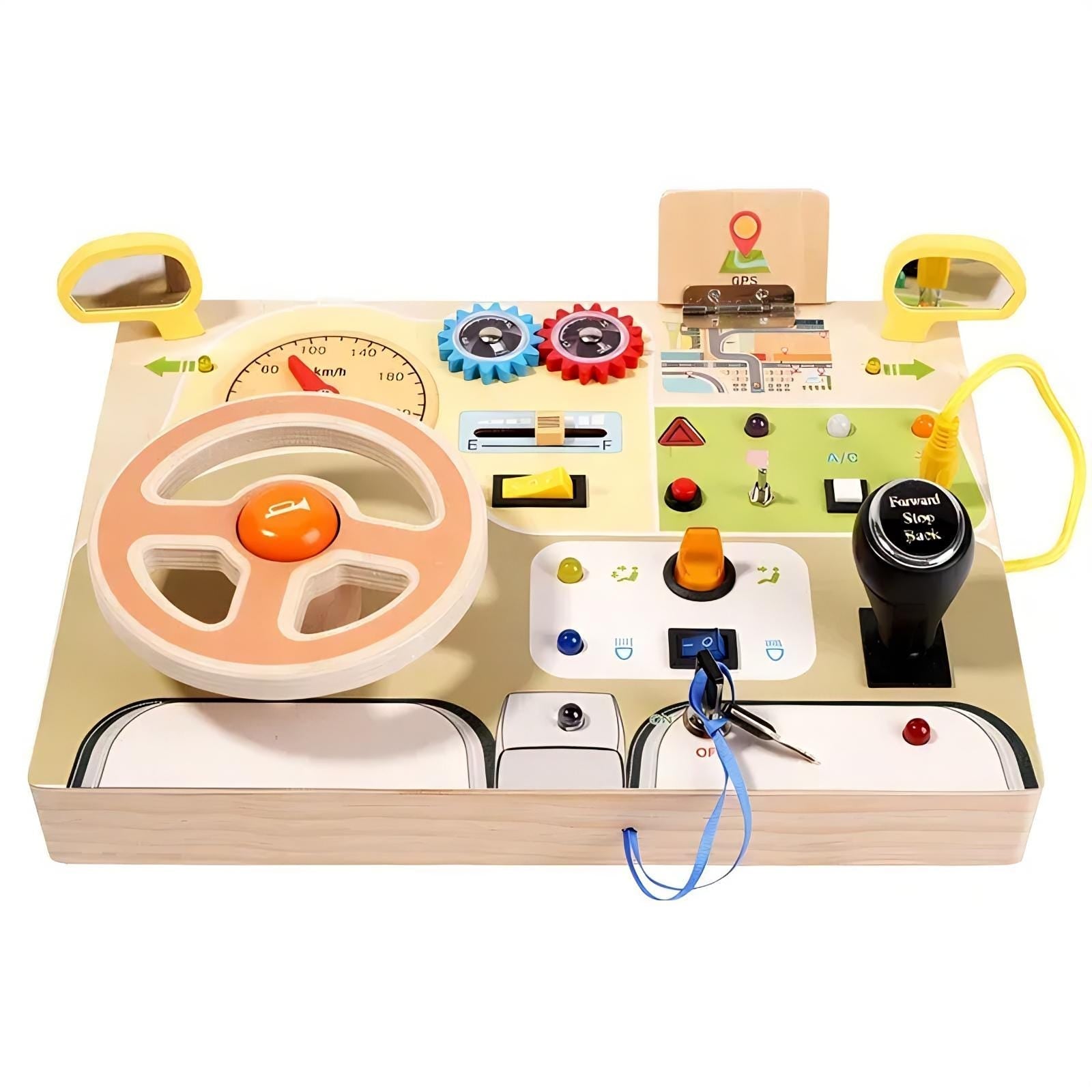 Wooden Driving Steering Wheel Busy Board - Montessori Toy