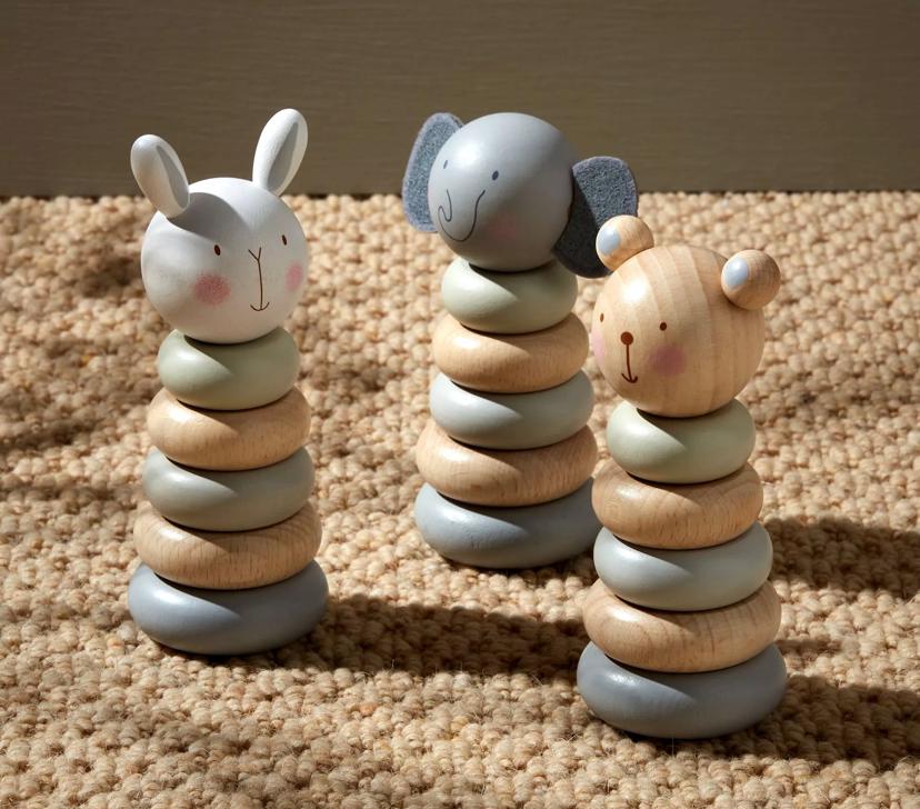 Wooden Stacking Rings Toy - Animal Character - 5 Rings