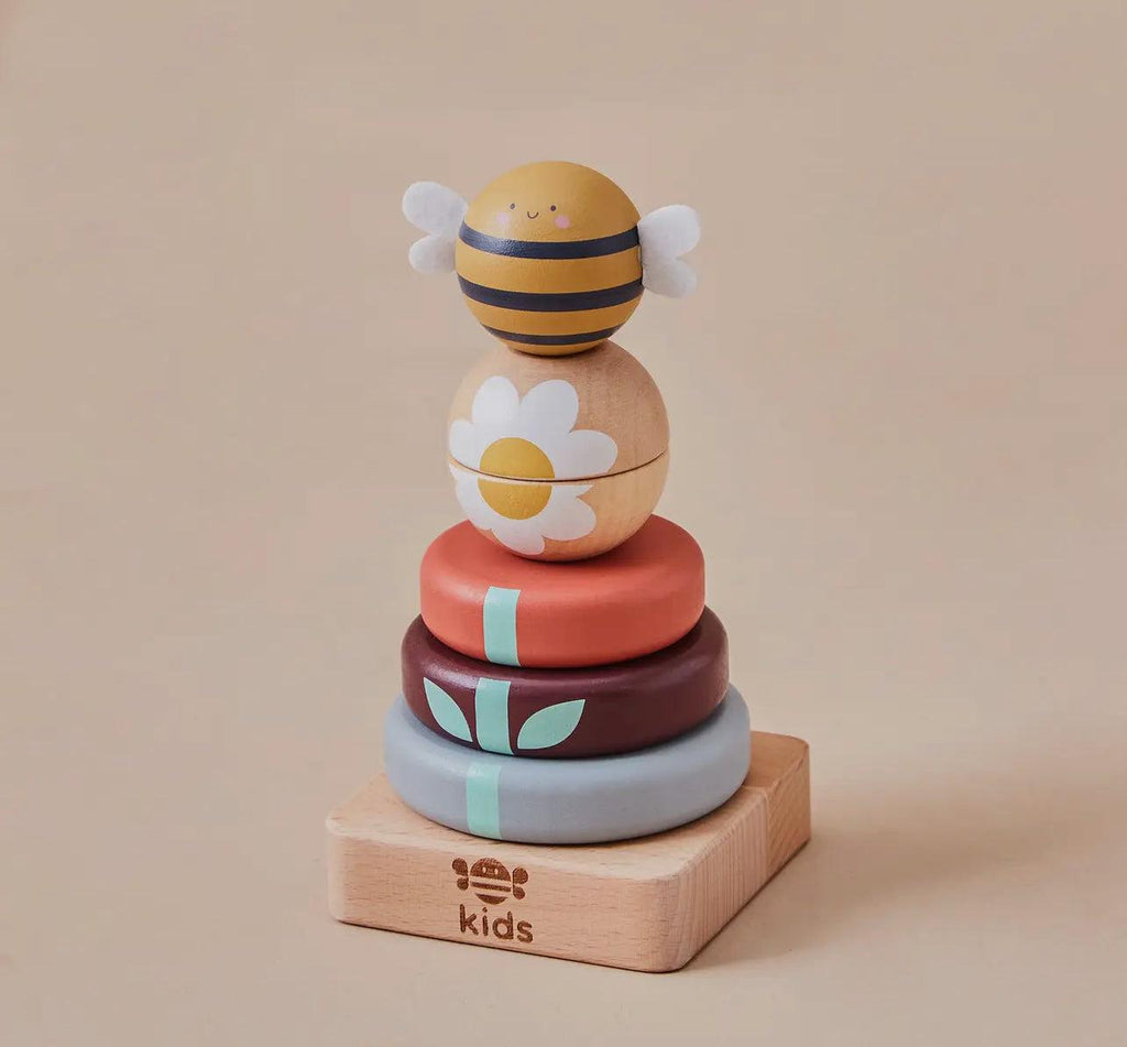 Wooden Bee Stacker Toy - Rainbow Rings