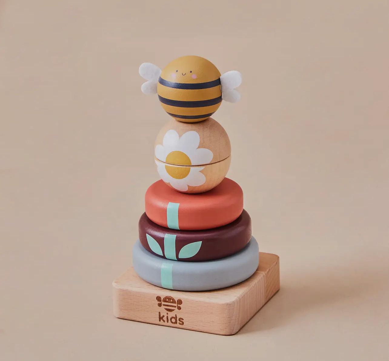 Wooden Bee Stacker Toy - Rainbow Rings