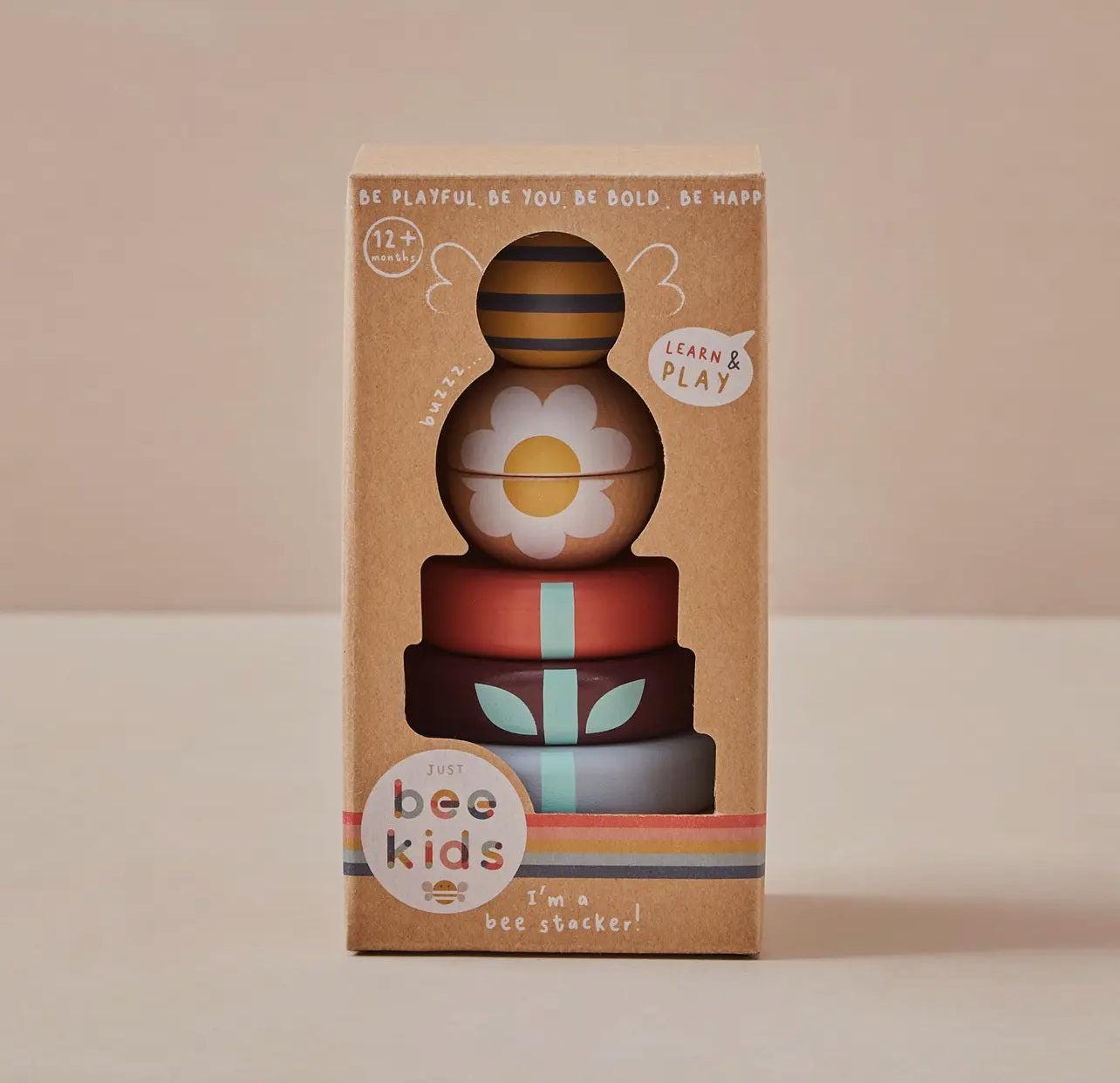Wooden Bee Stacker Toy - Rainbow Rings