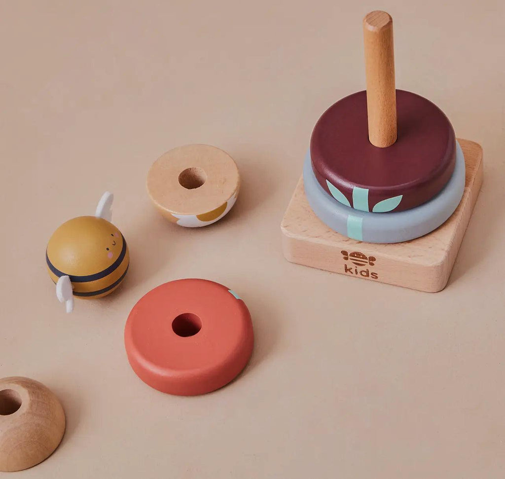 Wooden Bee Stacker Toy - Rainbow Rings