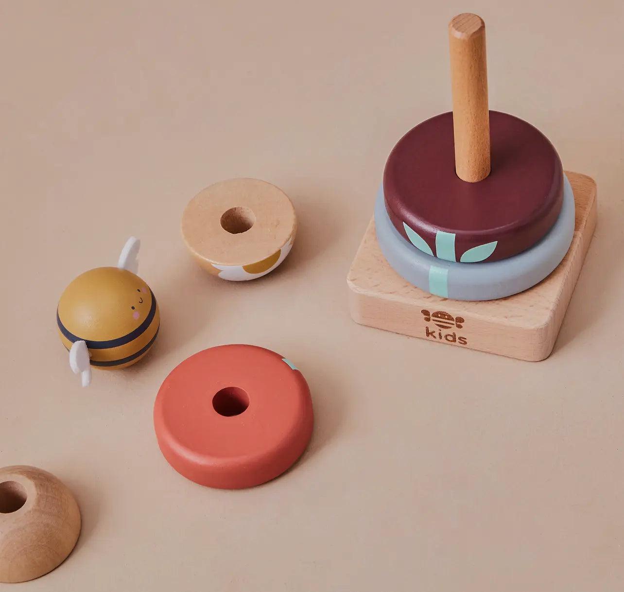 Wooden Bee Stacker Toy - Rainbow Rings