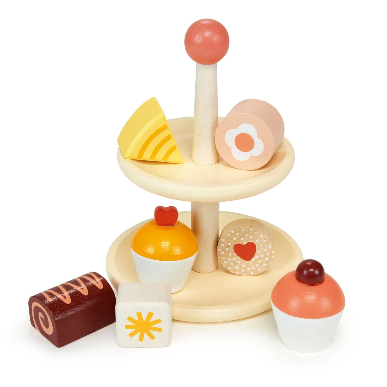 Wooden Afternoon Tea Set - Two-Tier Cake Stand - 7 Pieces