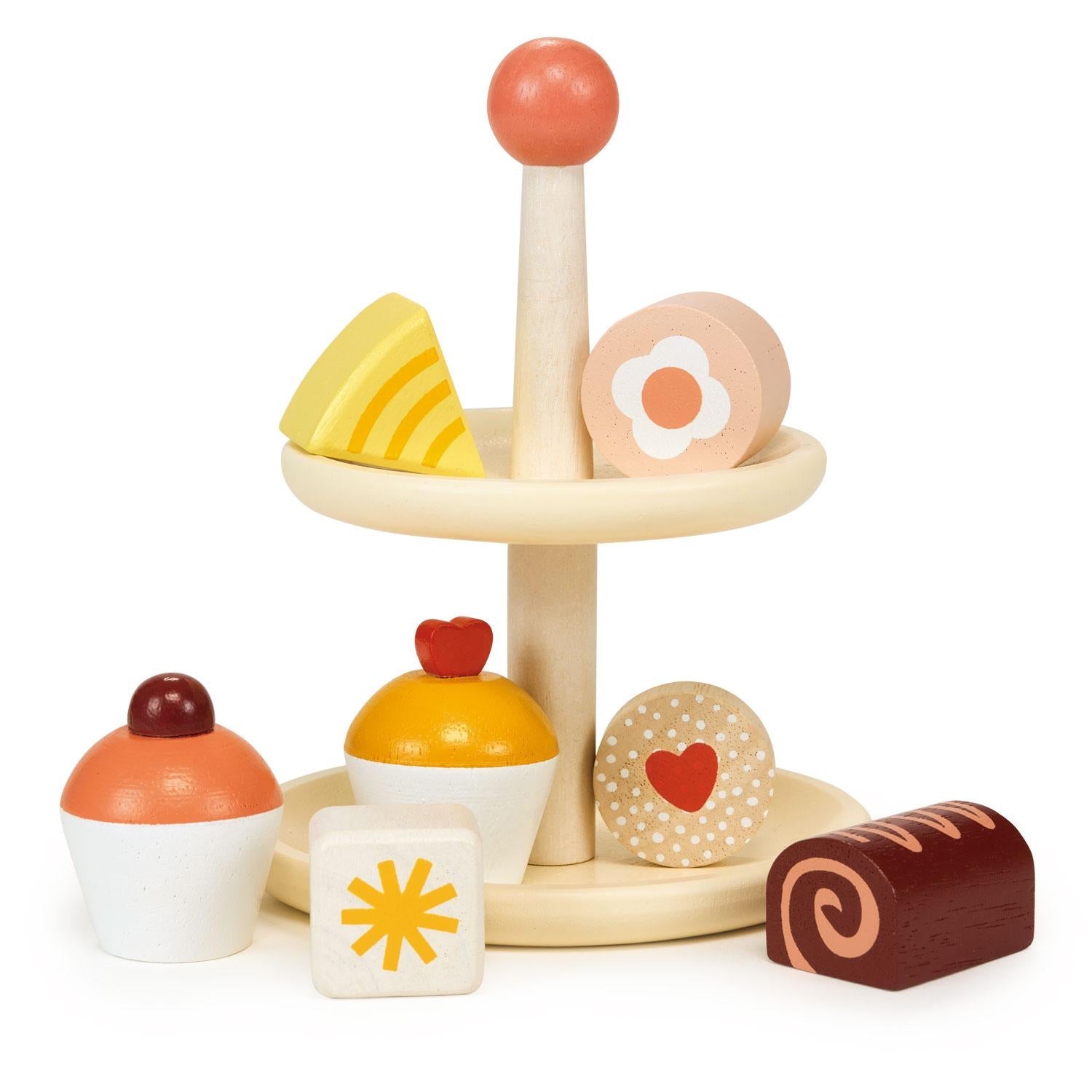 Wooden Afternoon Tea Set - Two-Tier Cake Stand - 7 Pieces