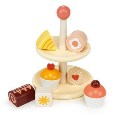 Wooden Afternoon Tea Set - Two-Tier Cake Stand - 7 Pieces