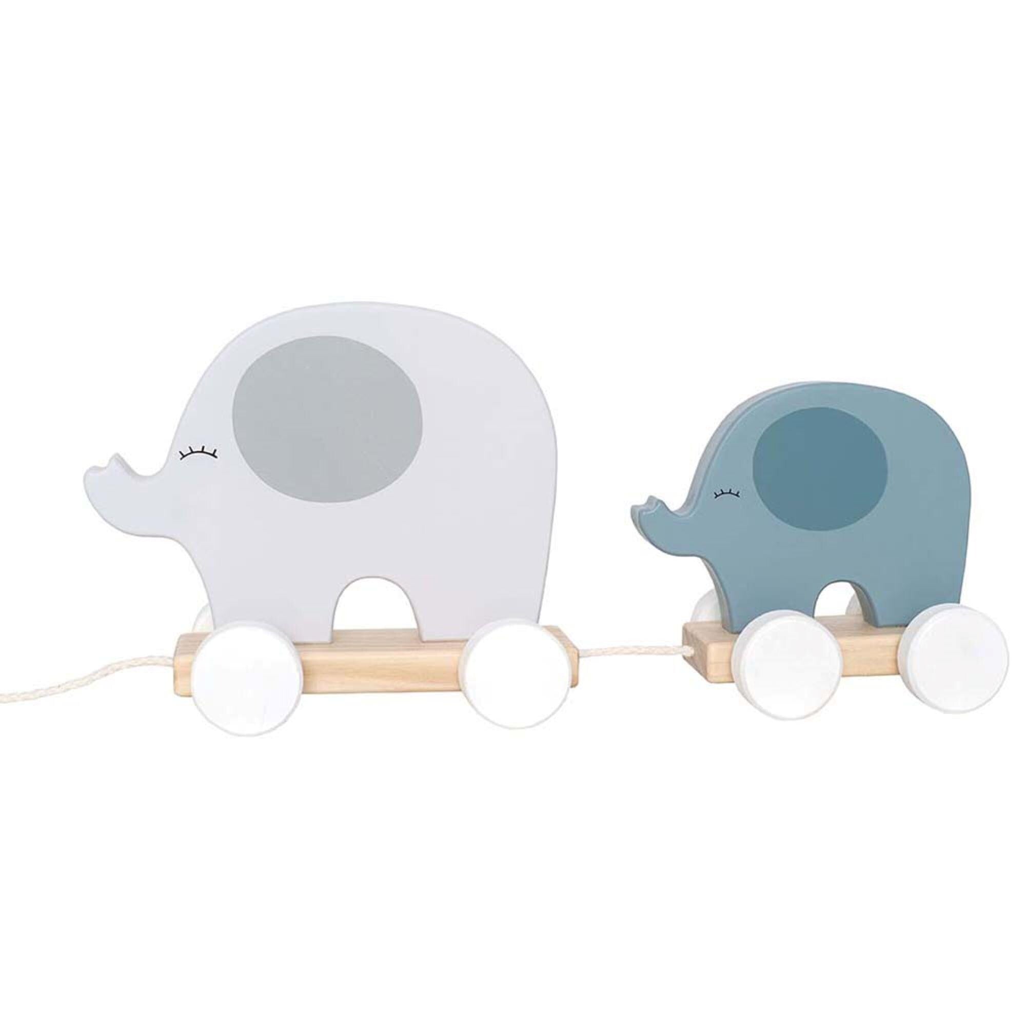 Wooden Pull Along Elephant Toy - Grey