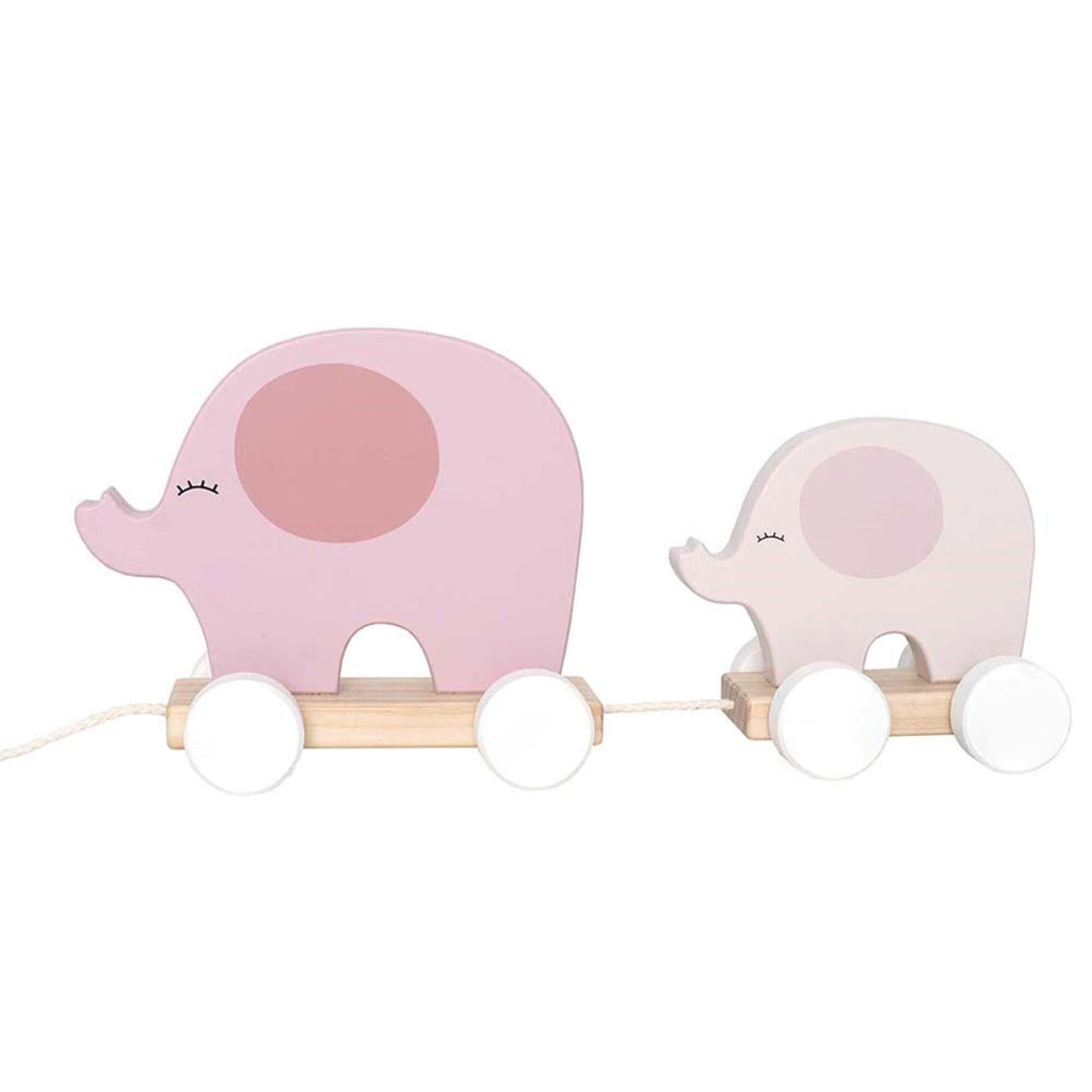 Wooden Pull Along Elephant Toy - Pink