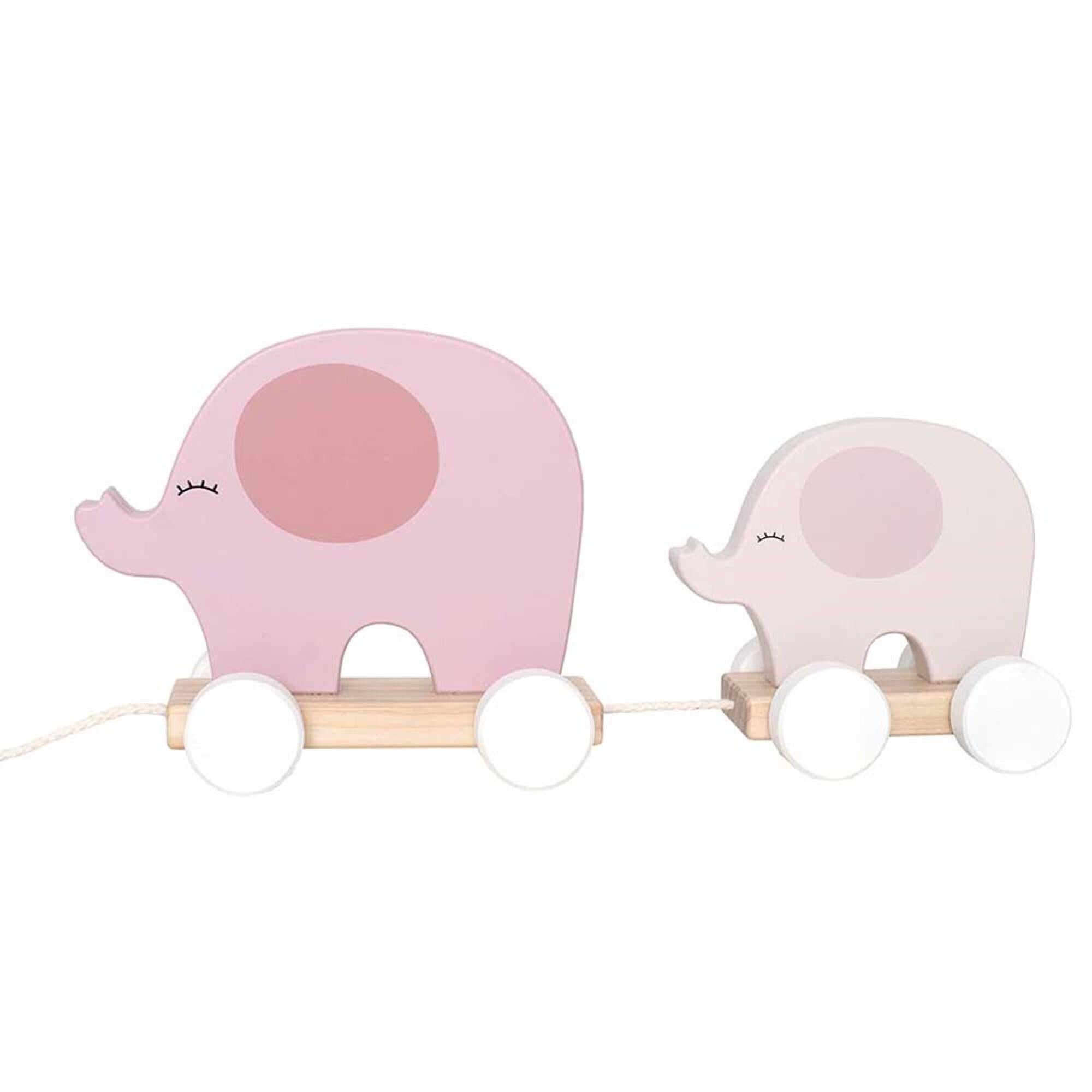 Wooden Pull Along Elephant Toy - Pink