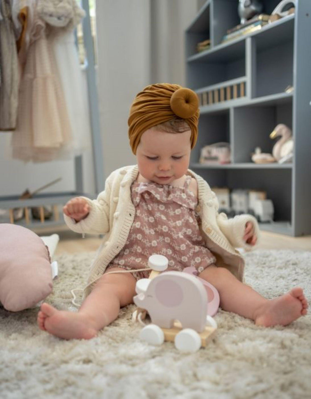 Wooden Pull Along Elephant Toy - Grey