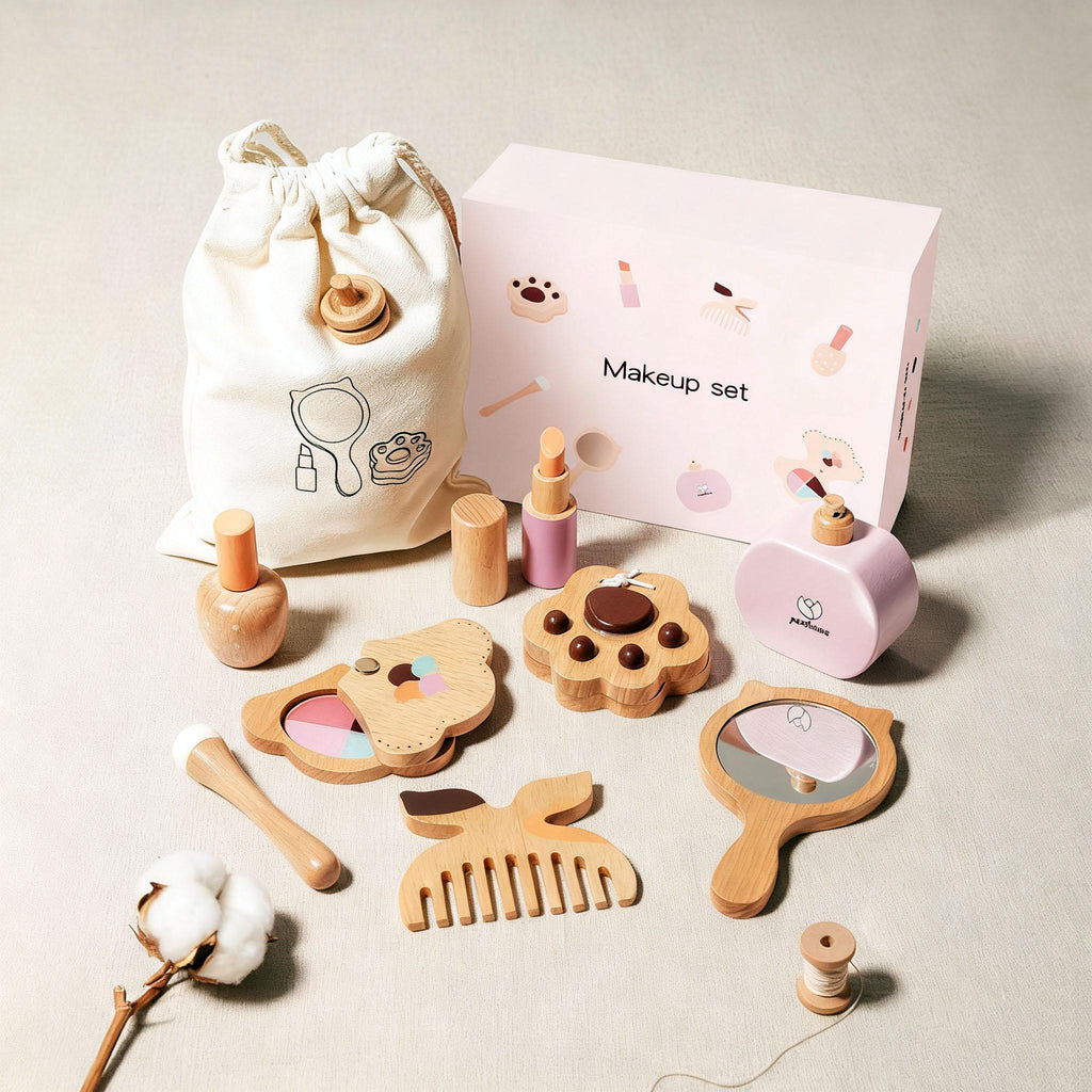 Wooden Kids Makeup Set - Pretend Play Hair Salon - 8 Pieces