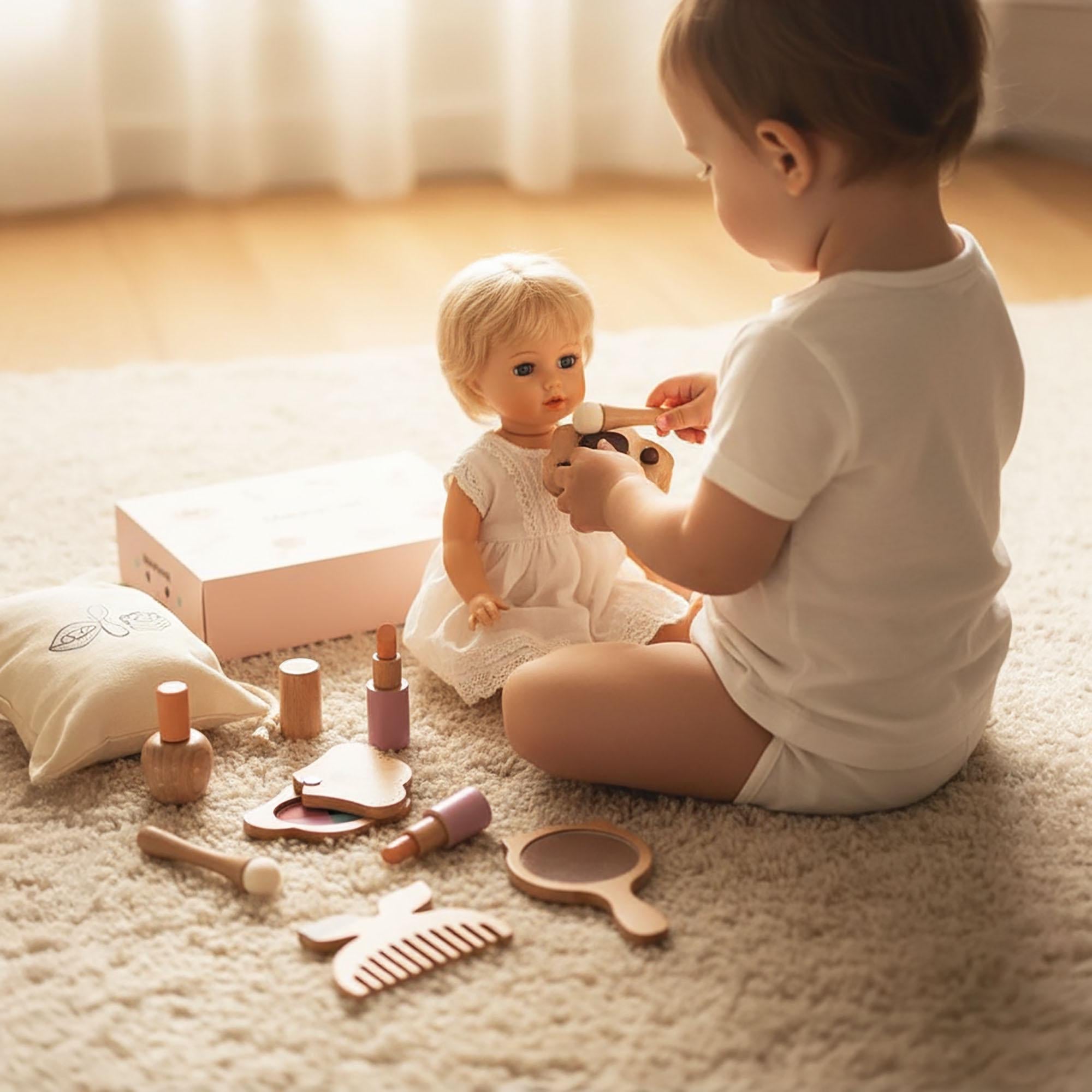 Wooden Kids Makeup Set - Pretend Play Hair Salon - 8 Pieces