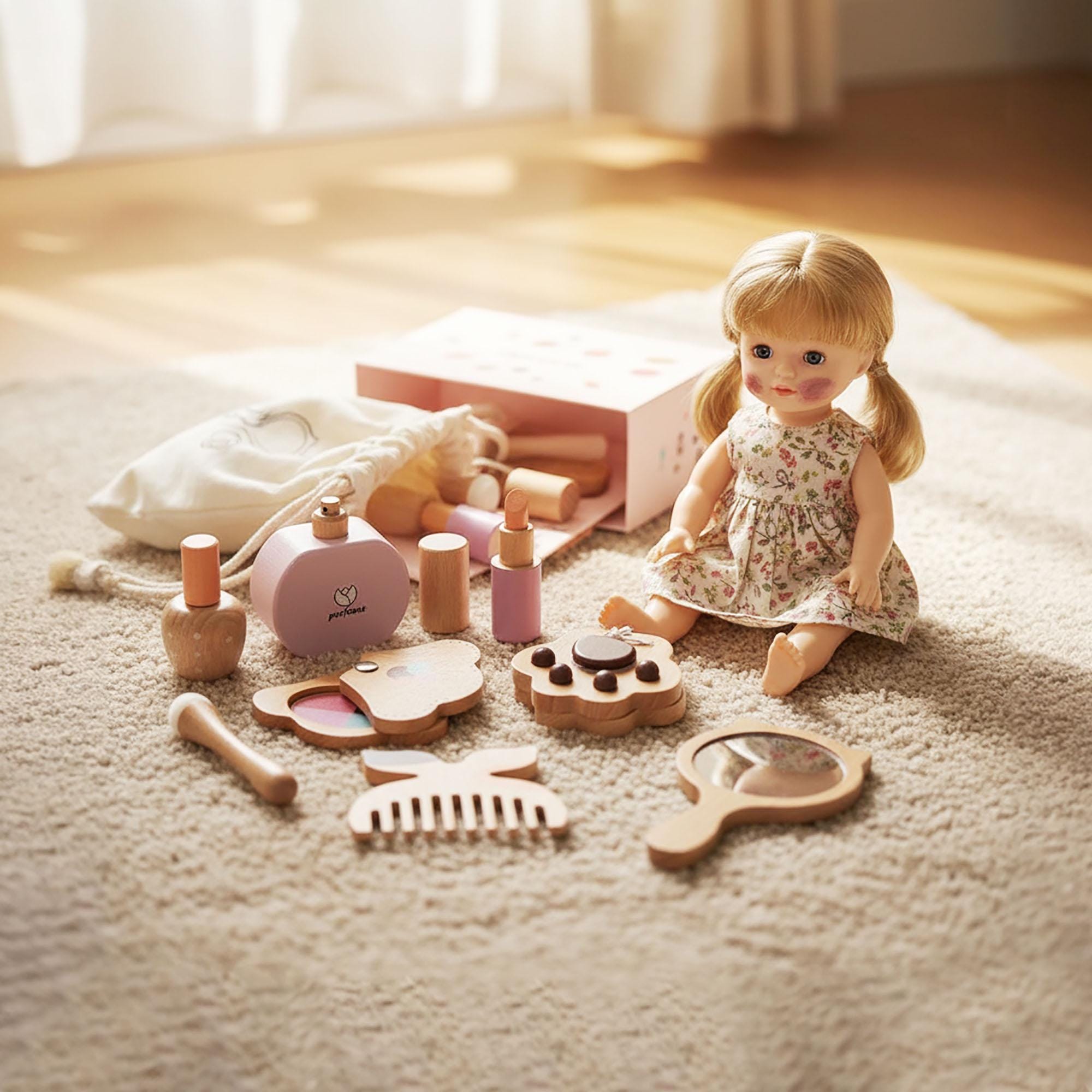 Wooden Kids Makeup Set - Pretend Play Hair Salon - 8 Pieces