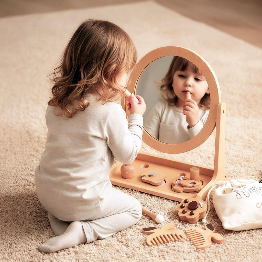 Wooden Kids Makeup Set - Pretend Play Hair Salon - 8 Pieces