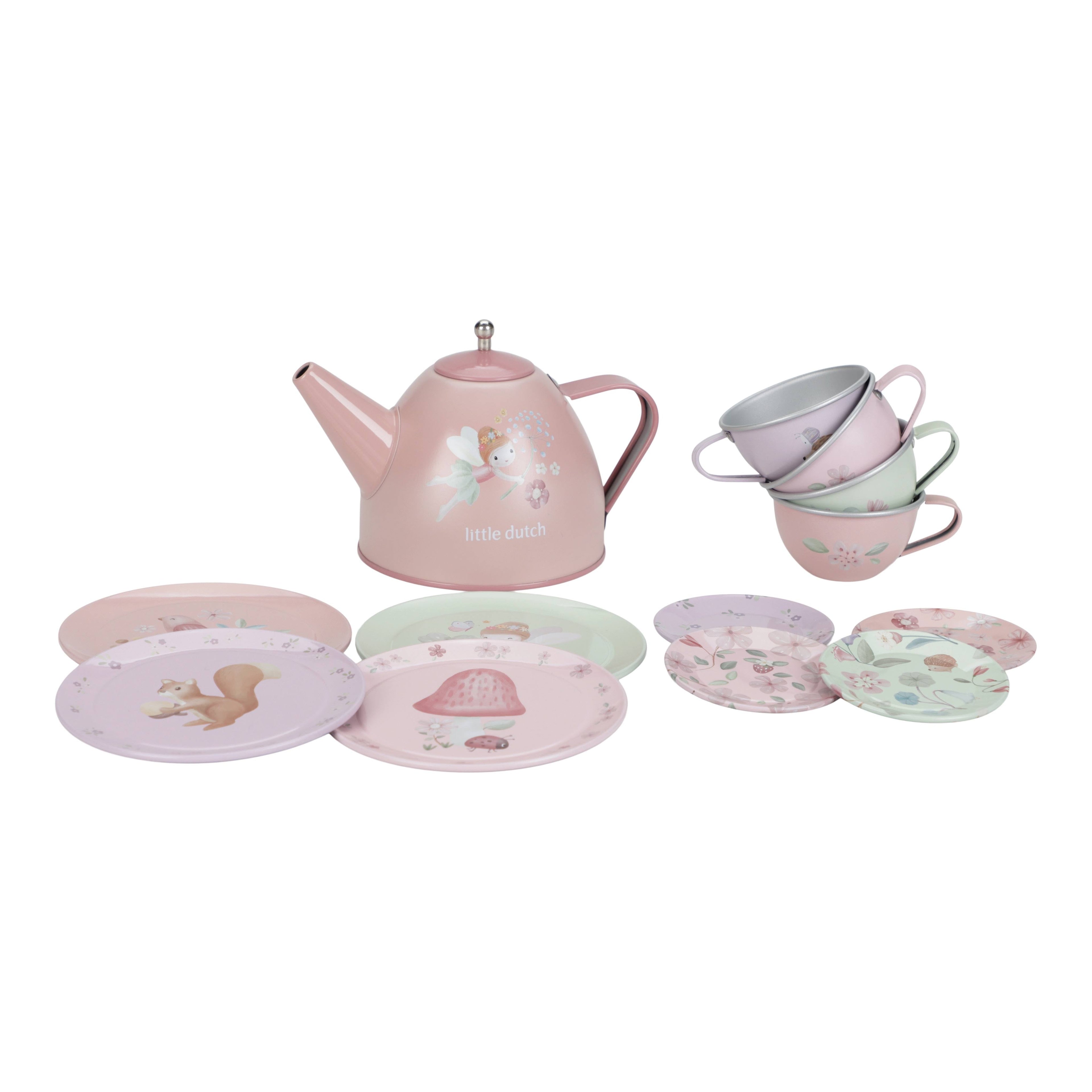Tin Tea Set - Fairy Garden - Pink - 14 Pieces