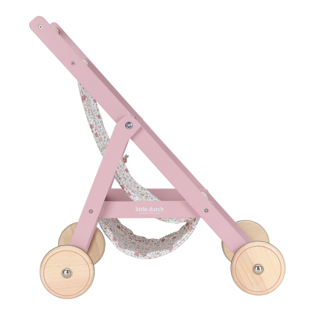 Wooden Doll Stroller - Flowers & Butterflies Design