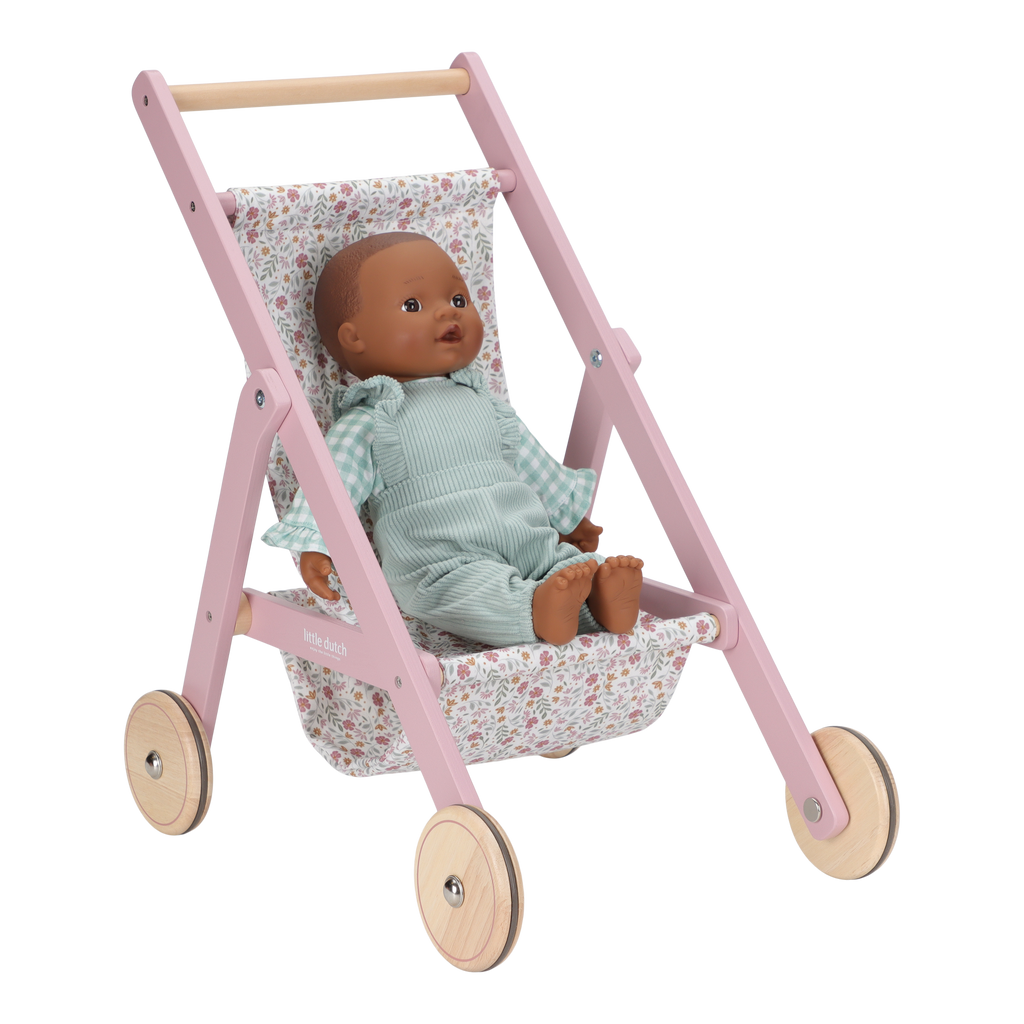 Wooden Doll Stroller - Flowers & Butterflies Design