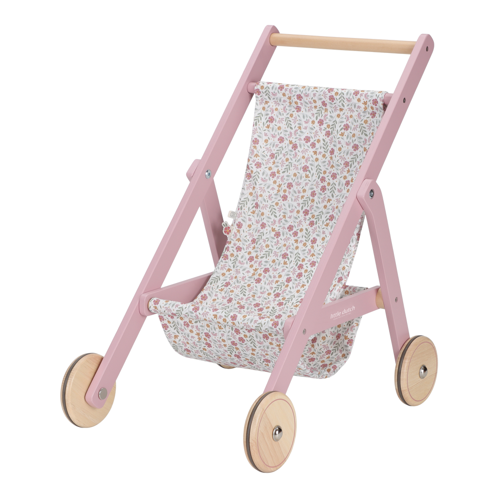 Wooden Doll Stroller - Flowers & Butterflies Design