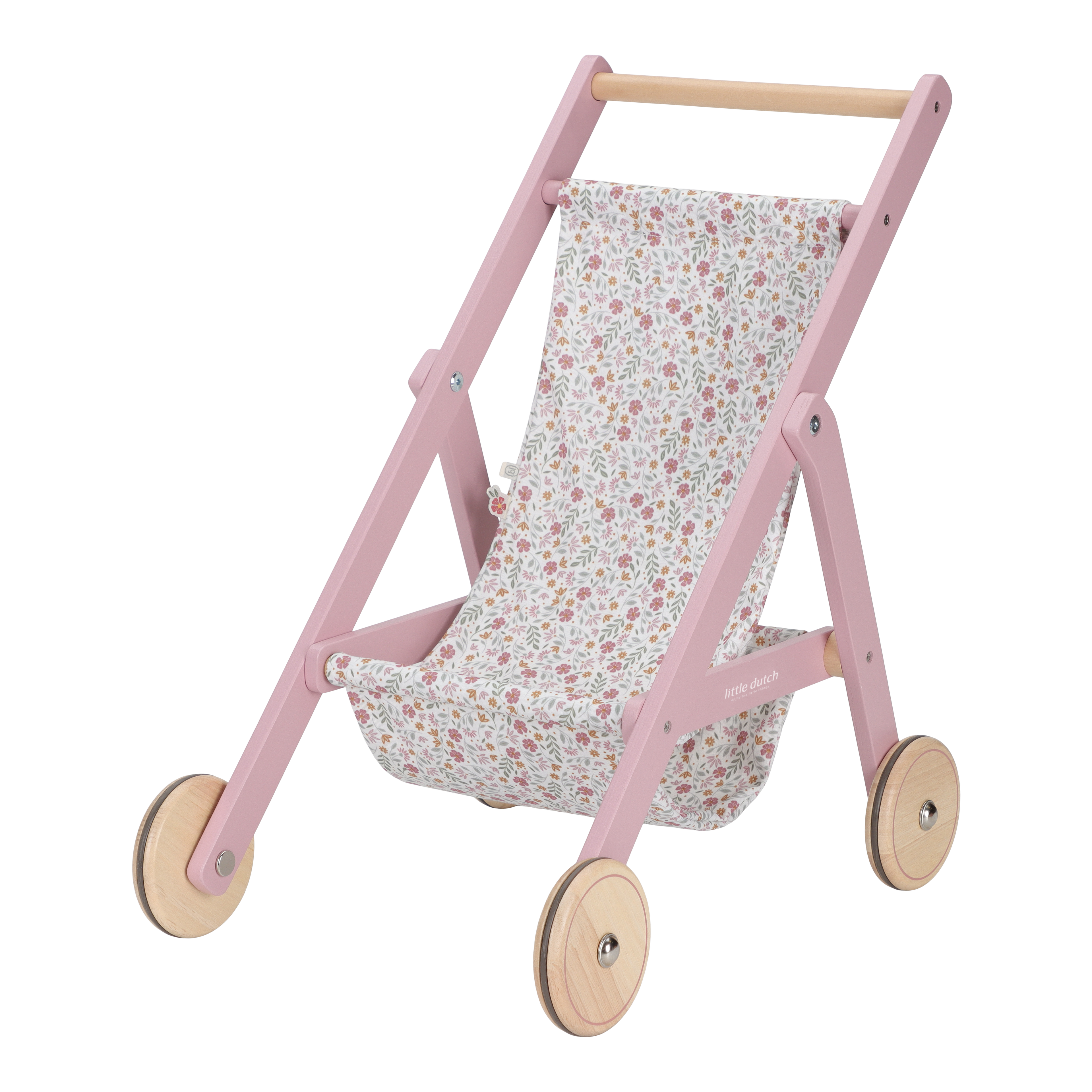 Wooden Doll Stroller - Flowers & Butterflies Design