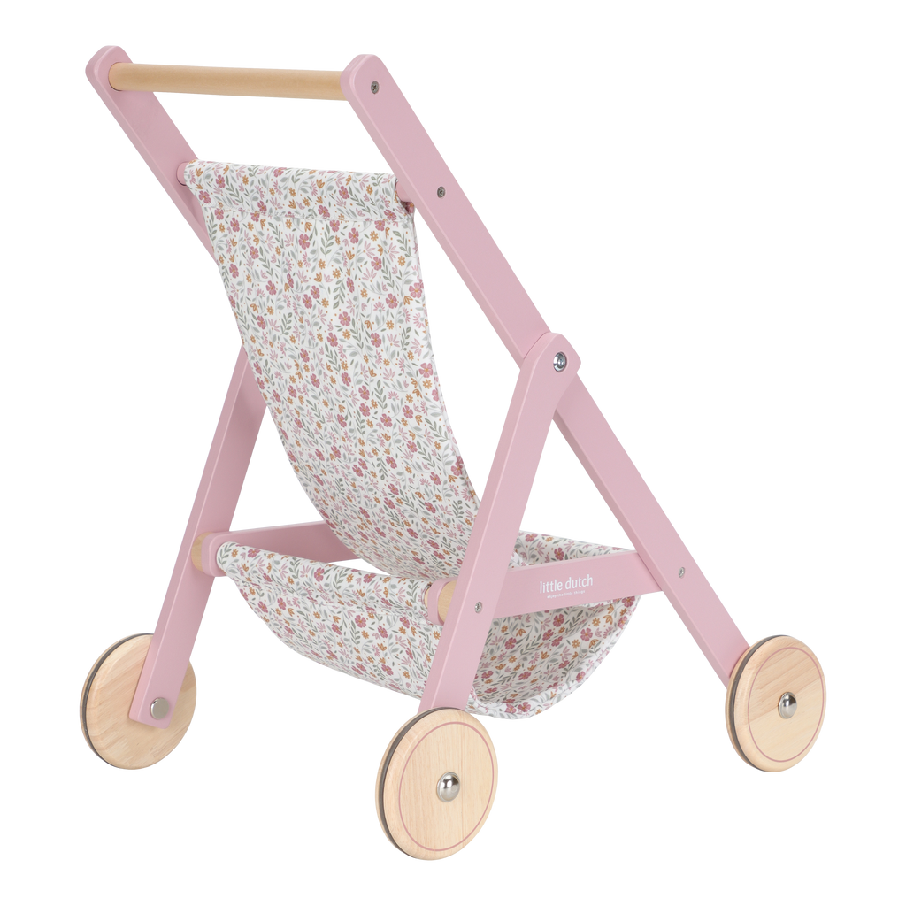 Wooden Doll Stroller - Flowers & Butterflies Design