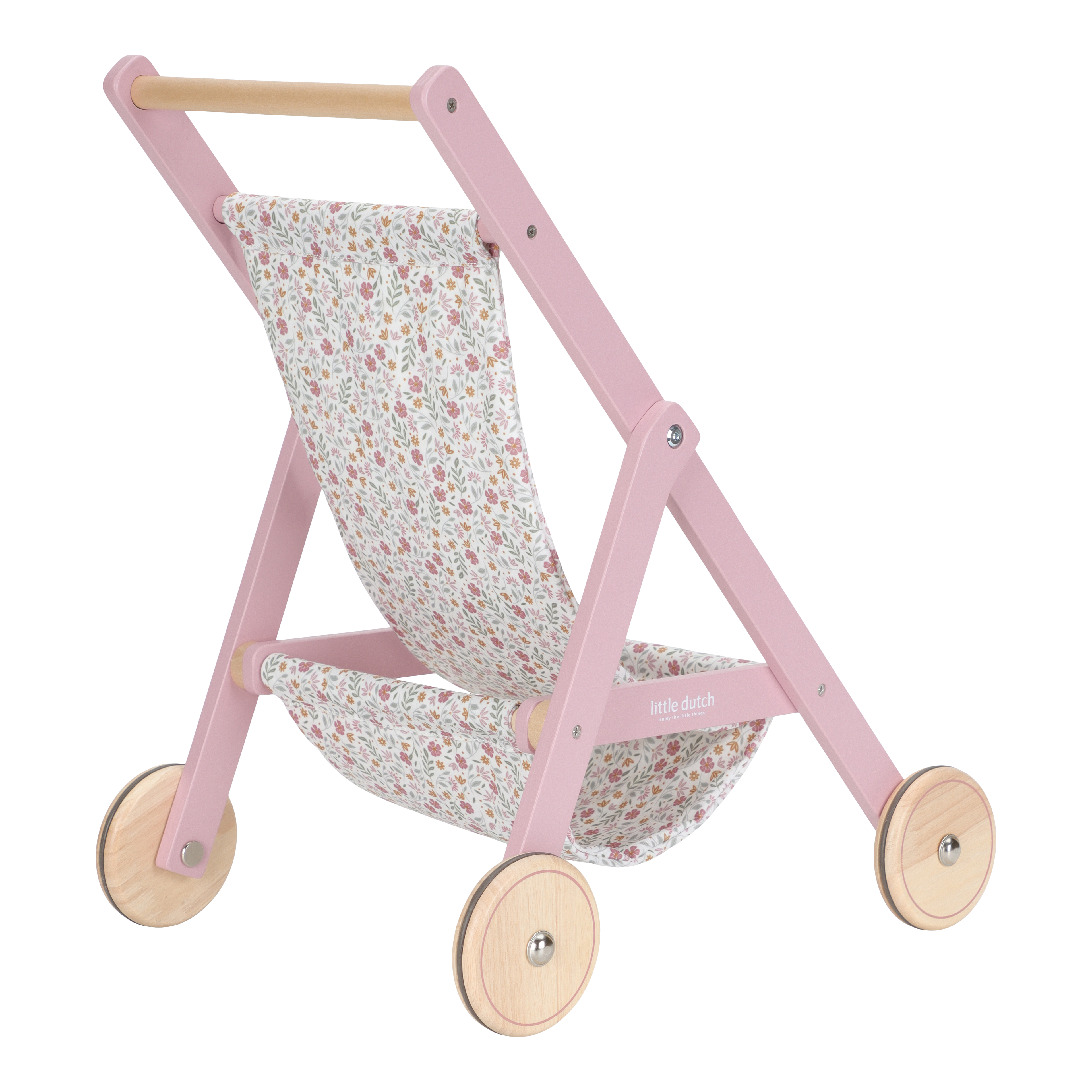 Wooden Doll Stroller - Flowers & Butterflies Design