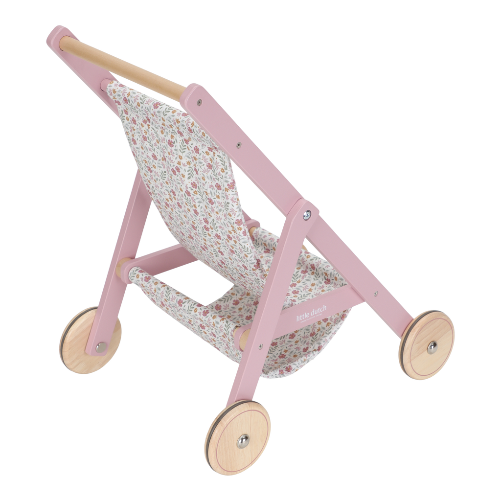 Wooden Doll Stroller - Flowers & Butterflies Design