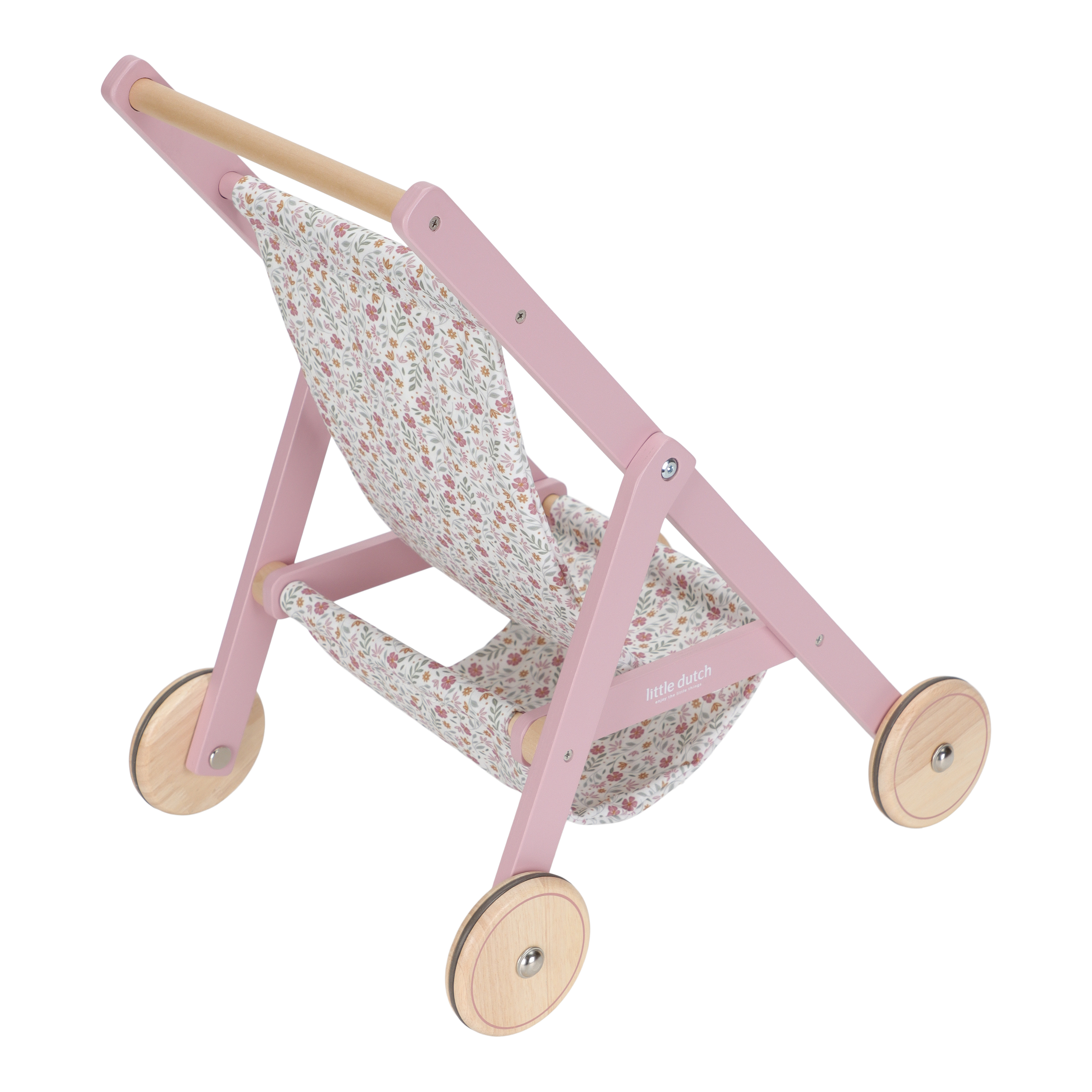 Wooden Doll Stroller - Flowers & Butterflies Design