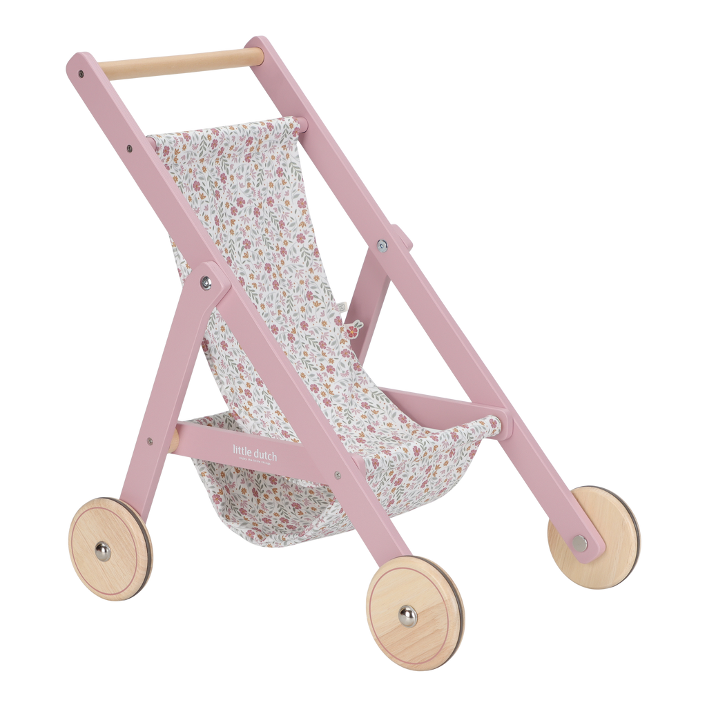 Wooden Doll Stroller - Flowers & Butterflies Design