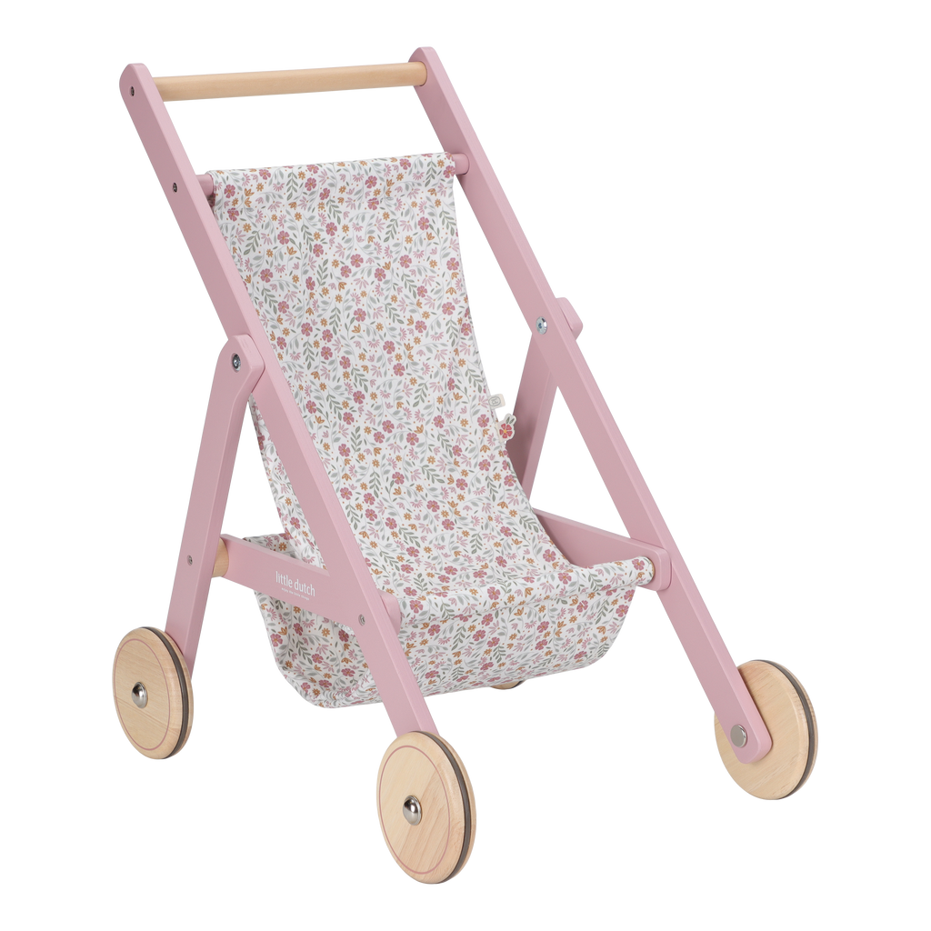 Wooden Doll Stroller - Flowers & Butterflies Design