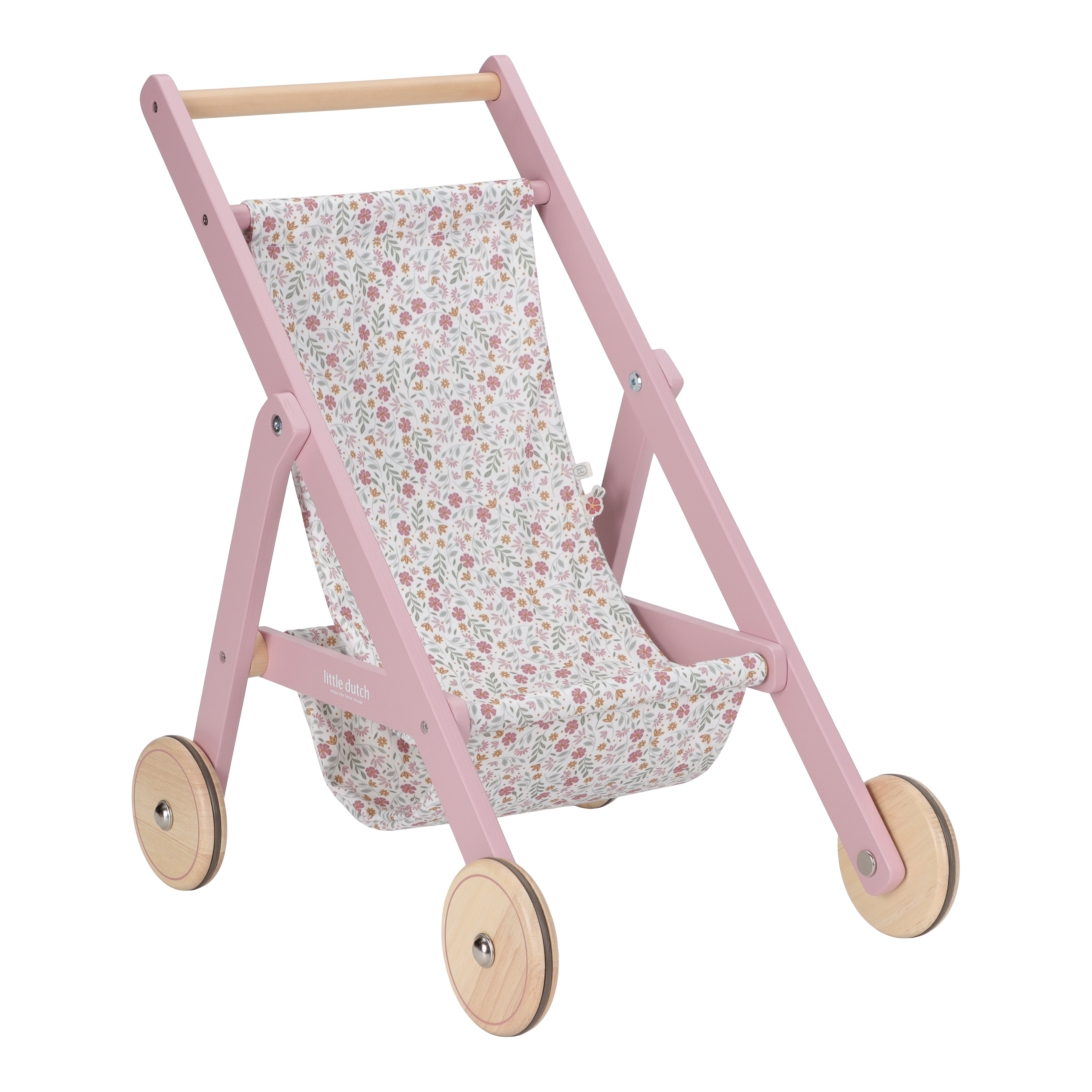 Wooden Doll Stroller - Flowers & Butterflies Design